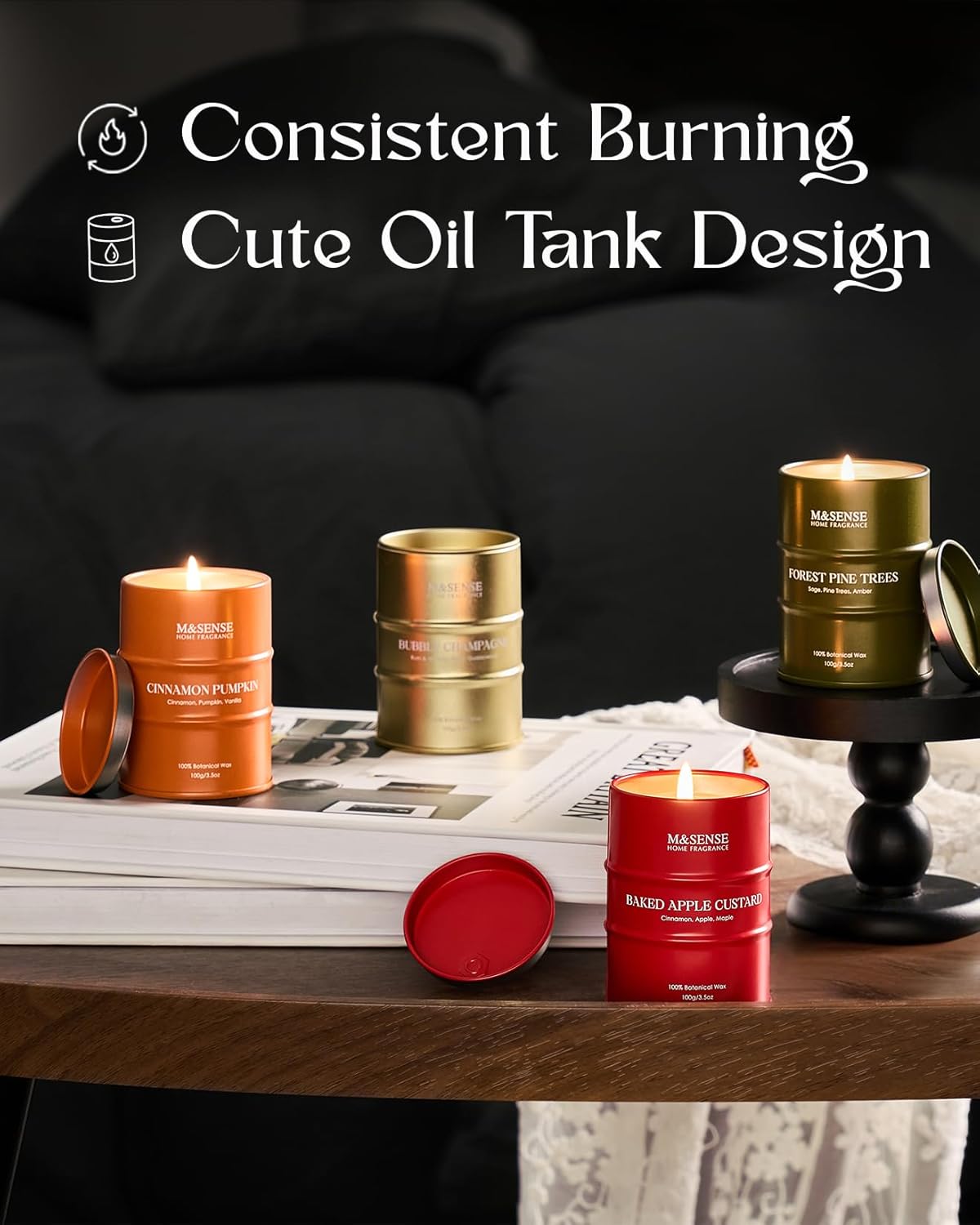 Fall Candles Set | Mini Scented Candles Gift Set | 4 Pack Candles for Home Scented Candle,Apple Pumpkin Cinnamon Pine Champagne Candle,Gift Set for Women and Men,Soy Wax 14 oz 86 Hour