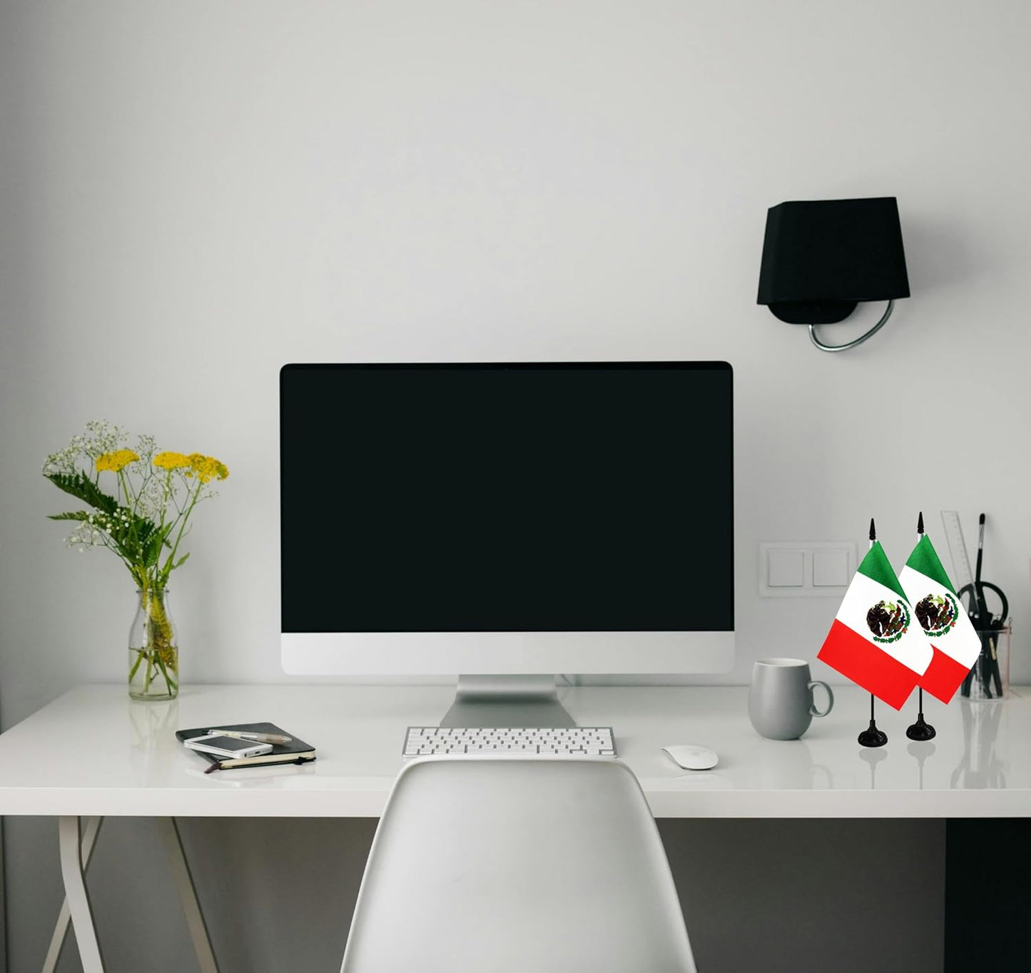 Mexico Desk Flag, 12 Pack Mexican Table Office Flag with Black Solid Pole and Stand Base, International Country Flag, Festival Celebration, Classroom Meeting Desktop Decor (Mexico)