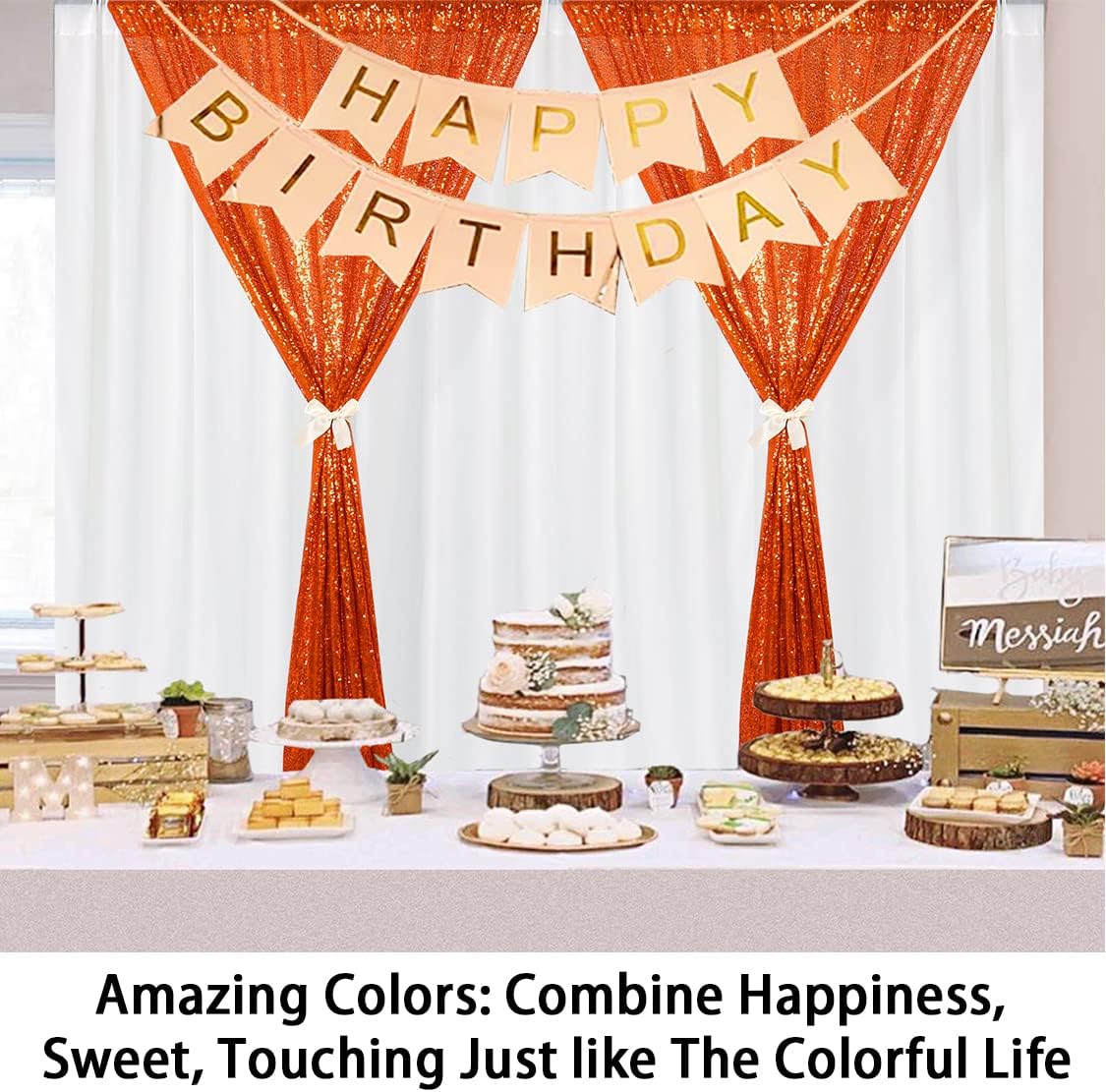 ShinyBeauty Sequin Curtains 2 Panels 4x10ft Orange Sequin Backdrop Curtains Sparkly Curtain Selfie Wall for Parties Wedding Decoration