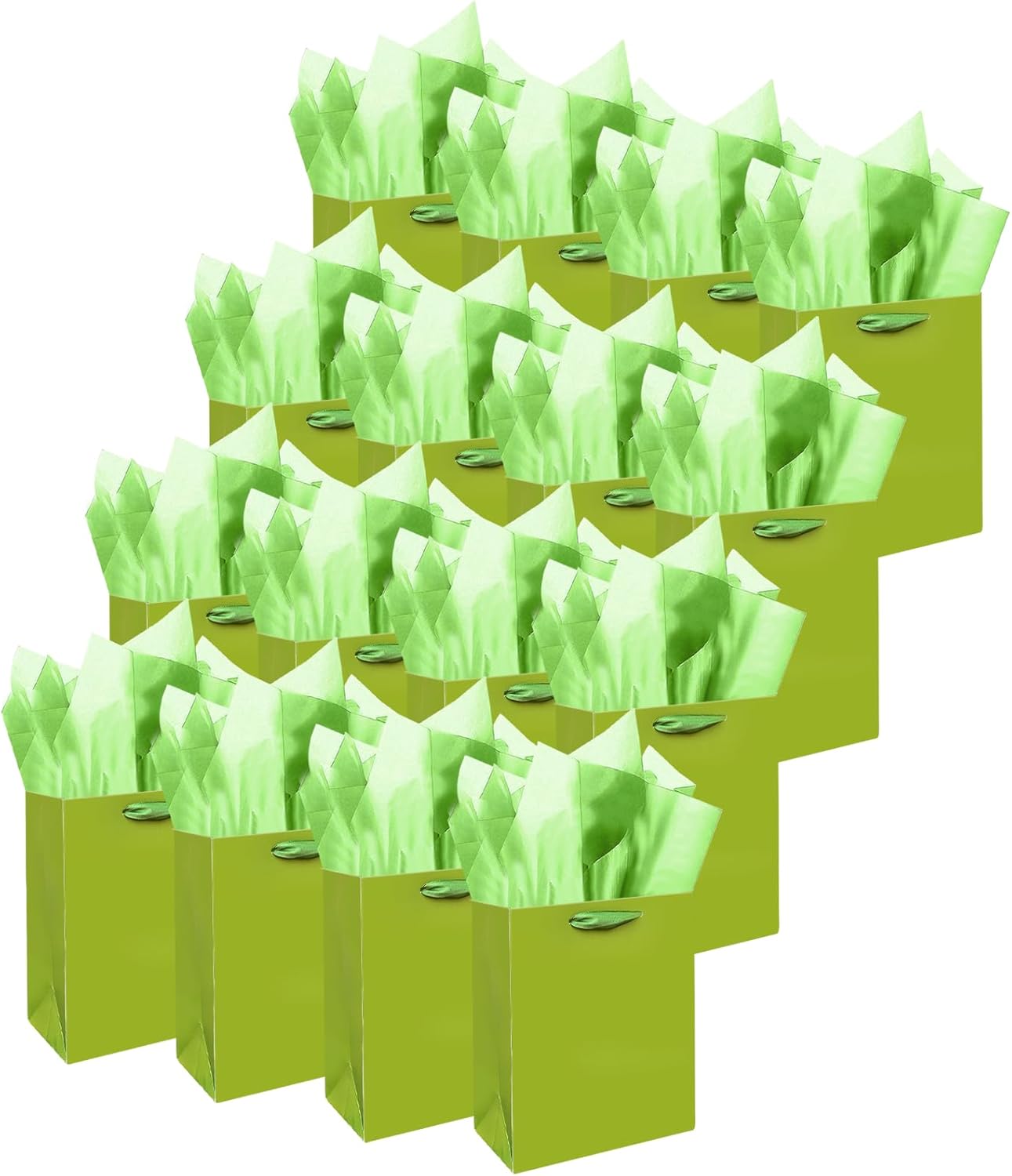 Gcardist Emerald Green Gift Bags with Tissue Paper for Wedding, Birthday, Party Supplies - 7.9"x4.3"x9.6" Medium Size Cardboard Gift Bags (16pcs + 32pcs Tissue Paper)