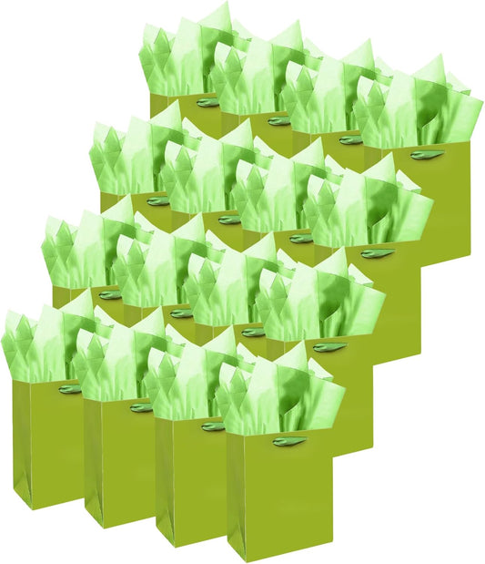 Gcardist Emerald Green Gift Bags with Tissue Paper for Wedding, Birthday, Party Supplies - 7.9"x4.3"x9.6" Medium Size Cardboard Gift Bags (16pcs + 32pcs Tissue Paper)