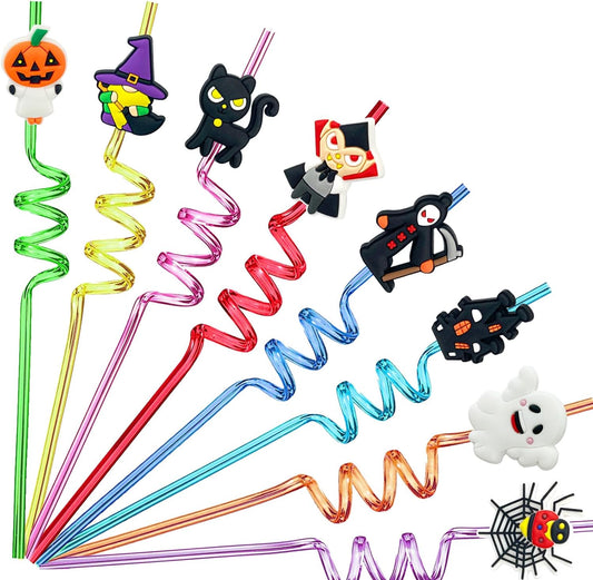 24 PCS Reusable Straws for Halloween Theme Party Birthday Decorations with 2 PCS Cleaning Brushes (Halloween Pumpkin)