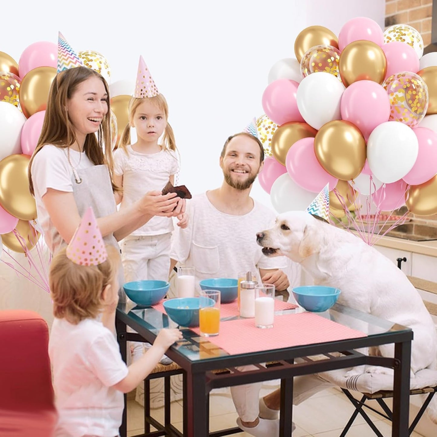 60pcs Pink and Gold Balloons 12inch, Pink and White Balloon with Metallic Gold Confetti Balloons for Baby Shower Wedding Birthday Party Decorations