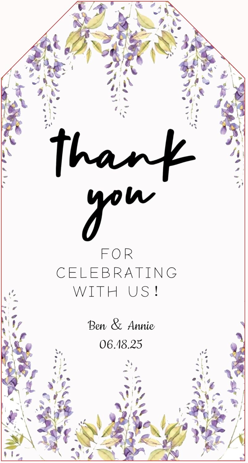 Personalized Gift Tags, Thank You Tags for Wedding Birthday Business Party Favors, Custom Hang Tags with Your Text and String, 2 X 3.75 Inch (Wreath Pattern 2)