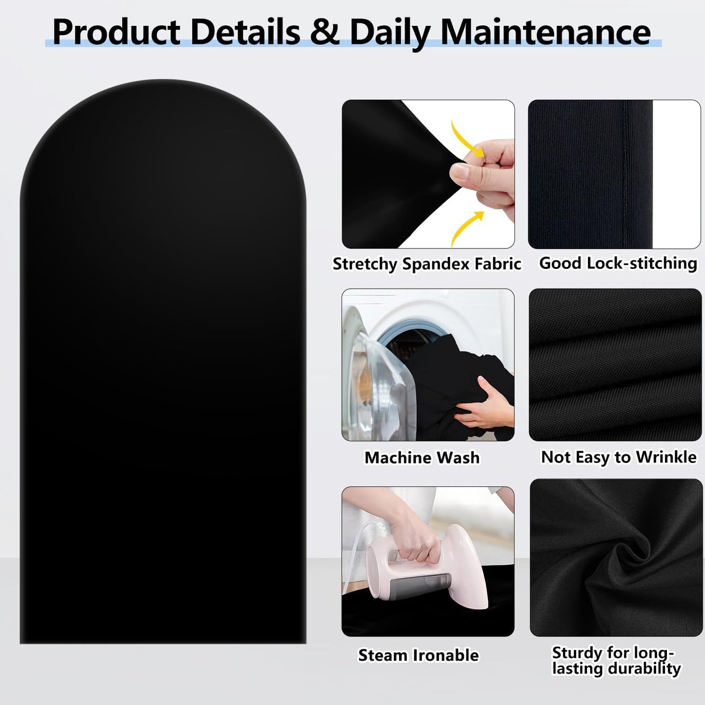 Hemmotop 6 ft Black Arch Cover (No Arch Backdrop Stand), 2-Sided Spandex Arch Covers Stretchy Backdrop, for Wedding, Baby Shower, Birthday Party Decoration