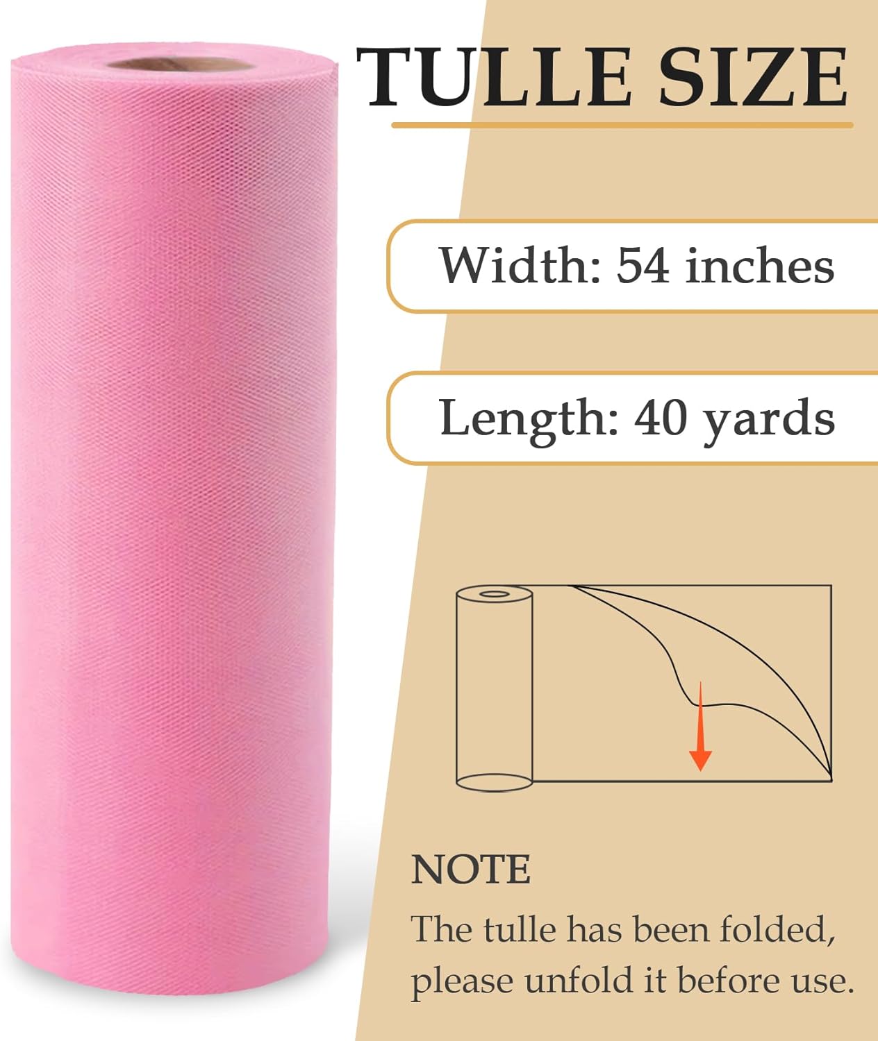 Pink Tulle Fabric Roll, 54" x 40 Yards (120FT) Tulle for Wedding Valentine's Day Decoration DIY Tutu Party Backdrop Baby Shower Table Skirts Gift Wrapping