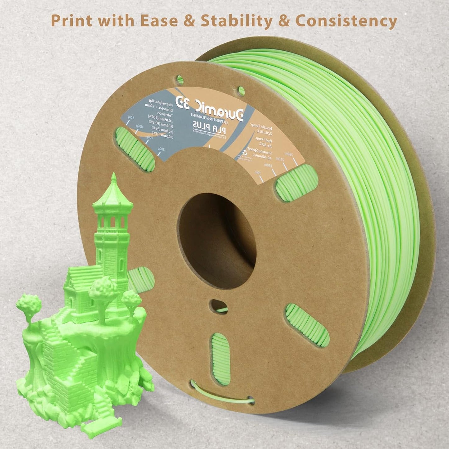 DURAMIC 3D PLA+ Filament 1.75mm 1Kg Neon Green, PLA Plus Filament 1Kg Spool(2.2lbs) Tougher and Stronger, Dimensional Accuracy Probability +/- 0.02mm
