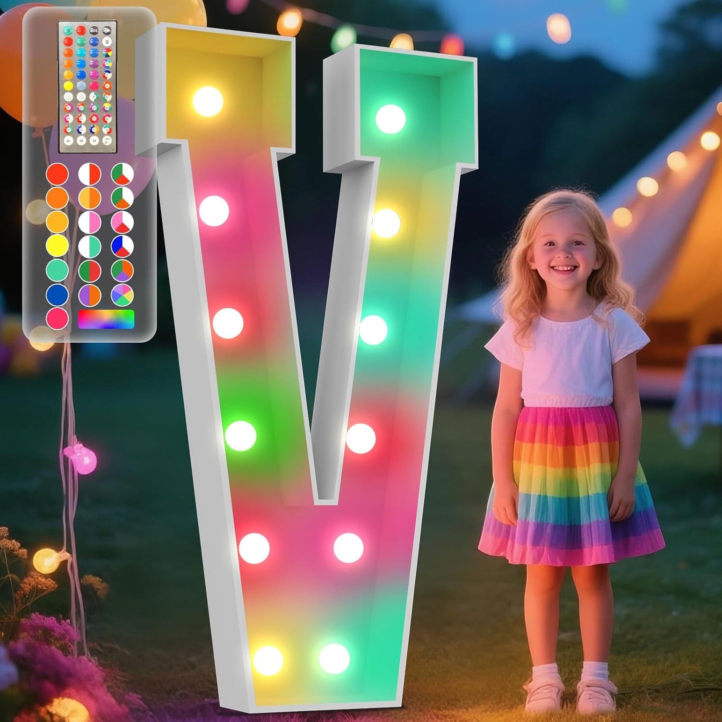 Ledido 4FT Marquee Light Up Letters, 34 Colors Changing Marquee Letter 4 Feet Tall with Remote, Big Letters for Party Wedding Graduation Birthday Decorations, Large Light Up Letter V