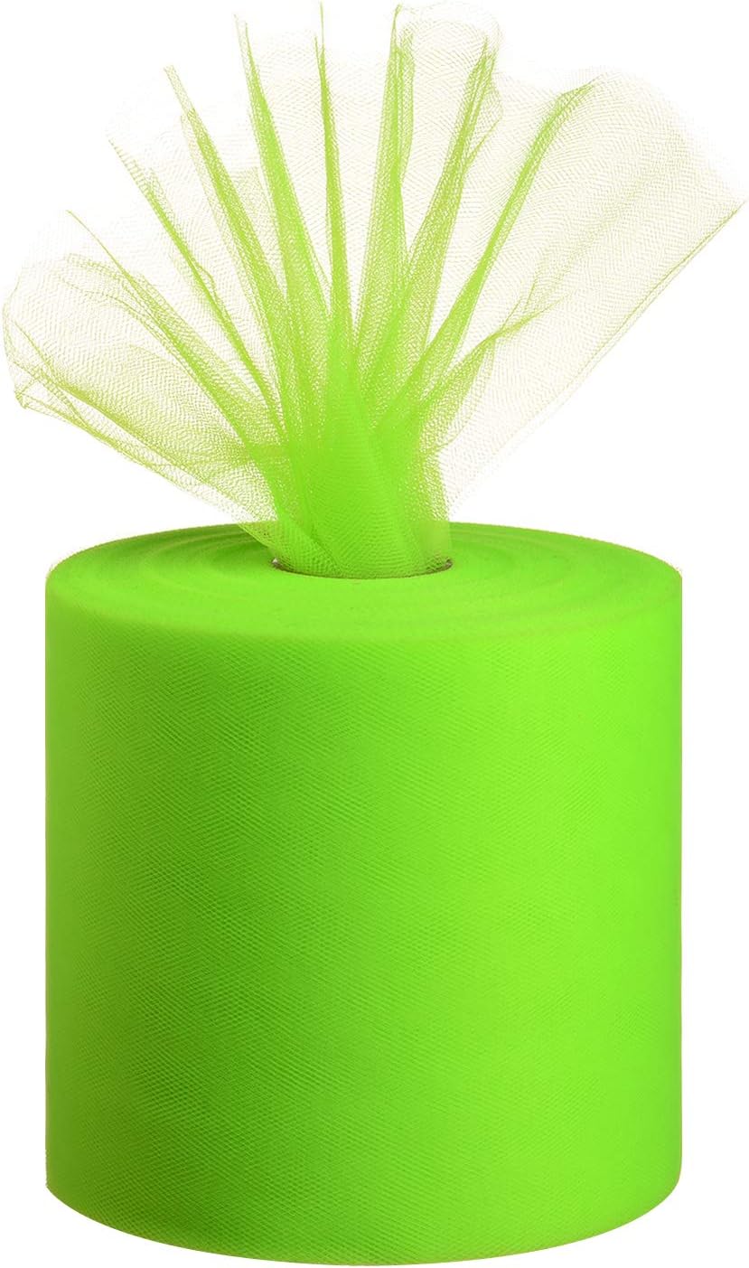 Tulle Fabric Roll, 6” by 200 Yards (600FT) Tulle Organza Fabric Spool for DIY Tutu Skirt Baby Shower Decor Wedding Backdrop Crafts Birthday Party Supplies (Fluorescent Green)