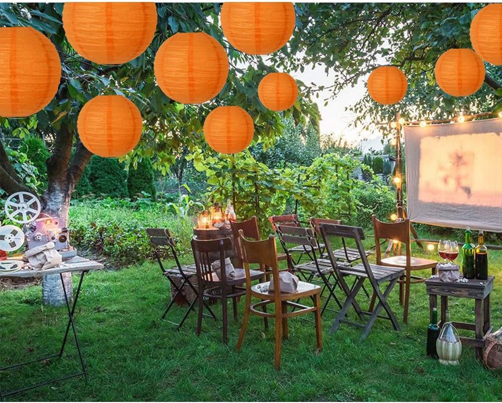 BEISHIDA Orange Round Paper Lanterns Decorative Hanging Asia Chinese Japanese Paper Lanterns Lamp for Birthday Wedding Halloween Baby Bridal Shower Fall Home Decor Party Decoration（10 Packs）