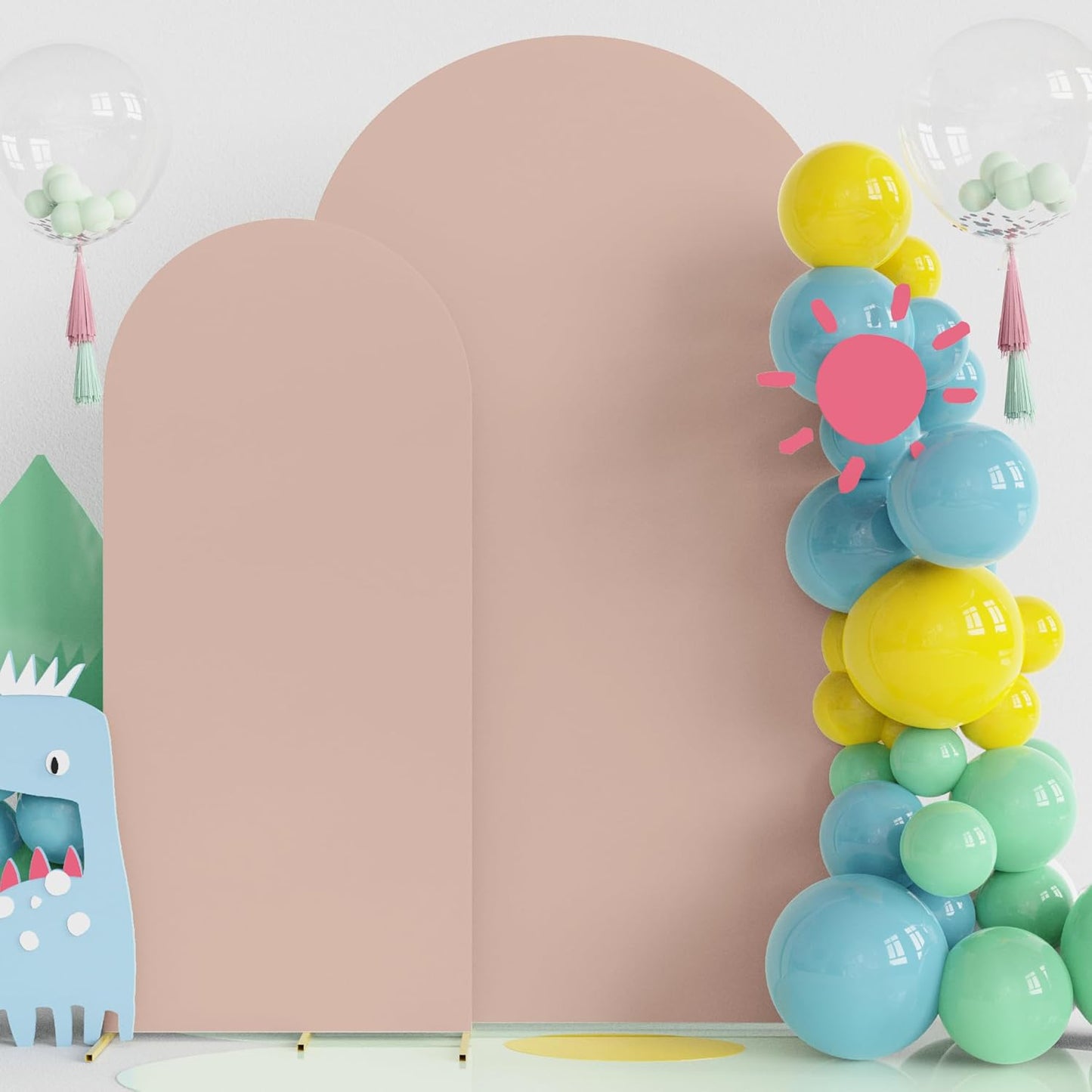 Fomcet Wedding Arch Cover 7.2FT, 6FT Nude Spandex Fitted Fabric Arch Backdrop Covers 2 Set for Round Top Chiara Arched Backdrop Stand Cover for Wedding Birthday Party Baby Shower