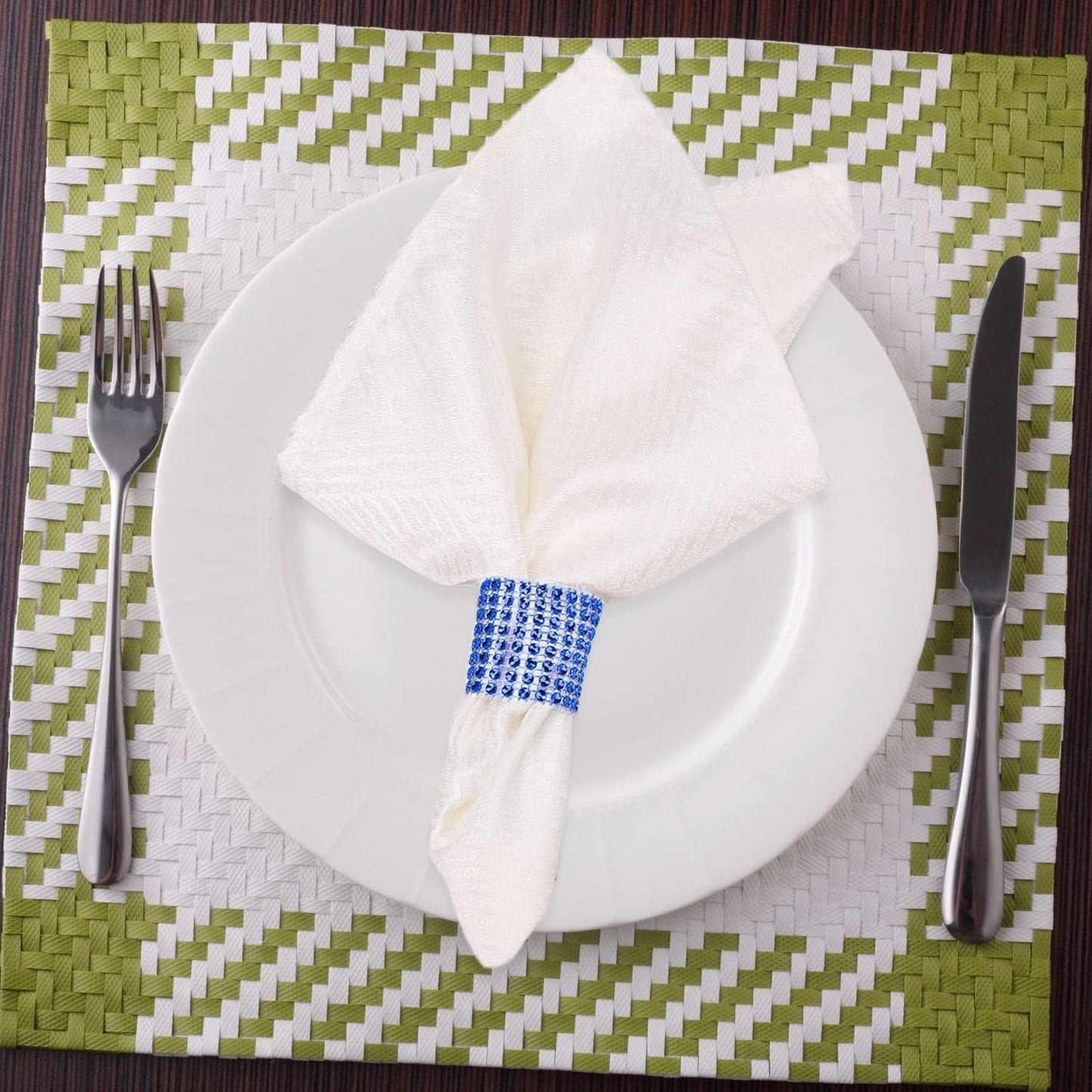 Blue Napkin Rings Bulk Set of 150pcs,Wedding Diamond Crystal Rhinestone Napkin Rings Adornment for Wedding Reception, Dinner, Place Settings, Holiday Parties or DIY Decoration (150,Blue)