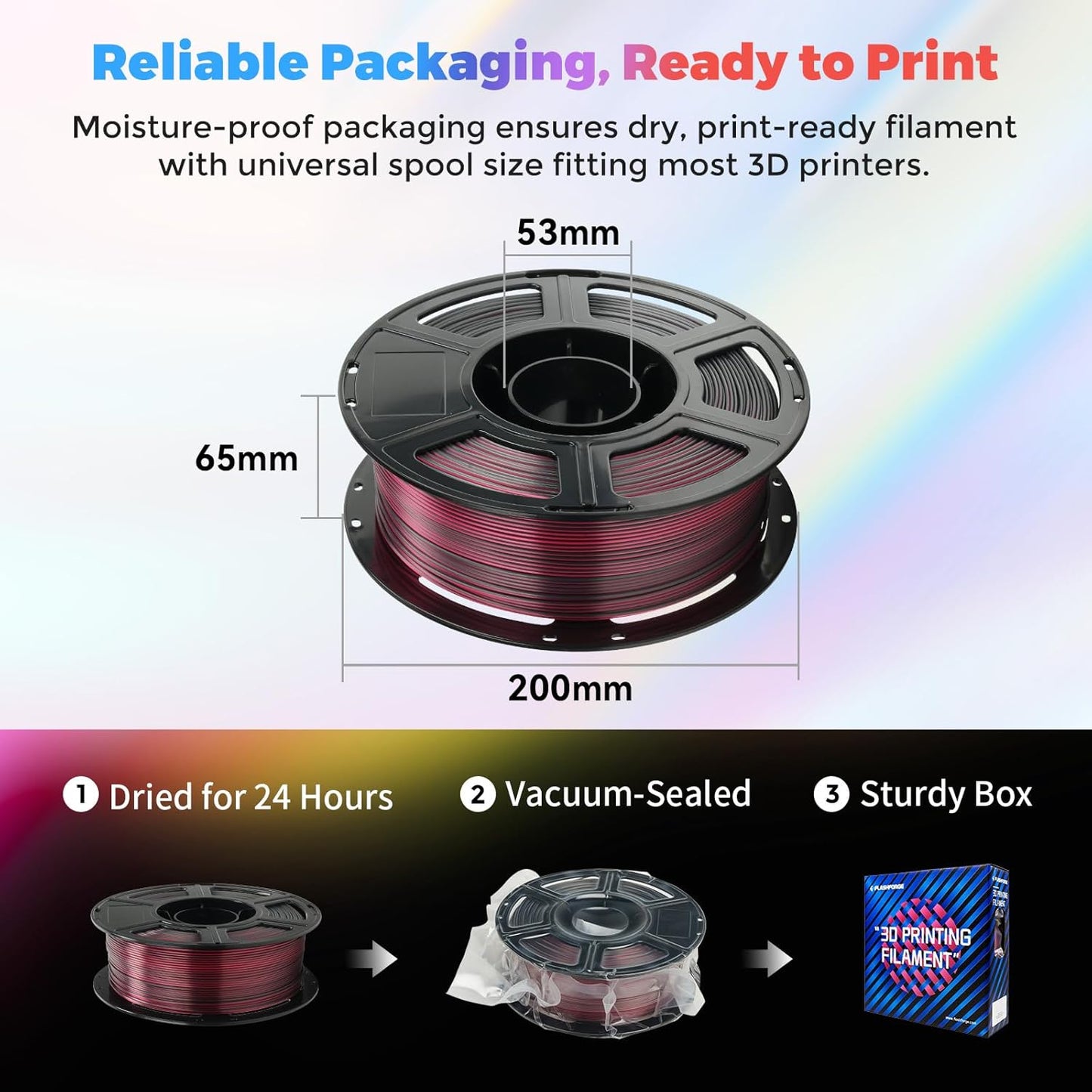 FLASHFORGE Silk Dual Color Filament, Black and Red 2 in 1 Coextrusion Silk PLA Filament 1.75mm, 3D Printer Filament Color Change 1kg(2.2lbs) Spool, Dimensional Accuracy +/- 0.02mm