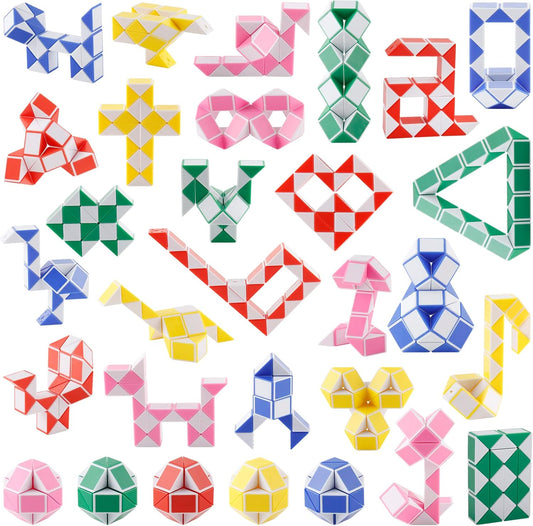 Ganowo 30 Pack Party Favor, Medium Fidget Snake Cube Twist Puzzle Toys for Kids Teens Stocking Stuffers Bulk Birthday Party Supplies Goodie Bags Fillers, Random Colors