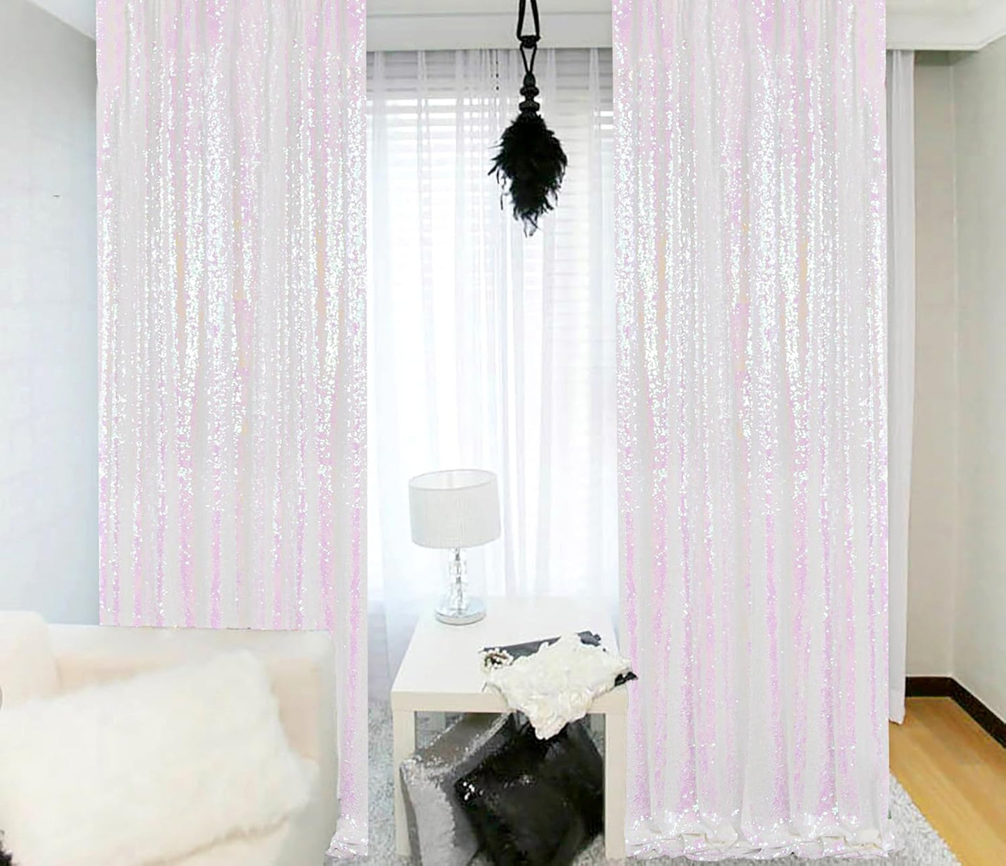 ShinyBeauty 4x10ft White Sequin Photography Backdrop | 4 Panels Glitter Sparkly Background Curtain for Weddings, Parties, and Studio Decor