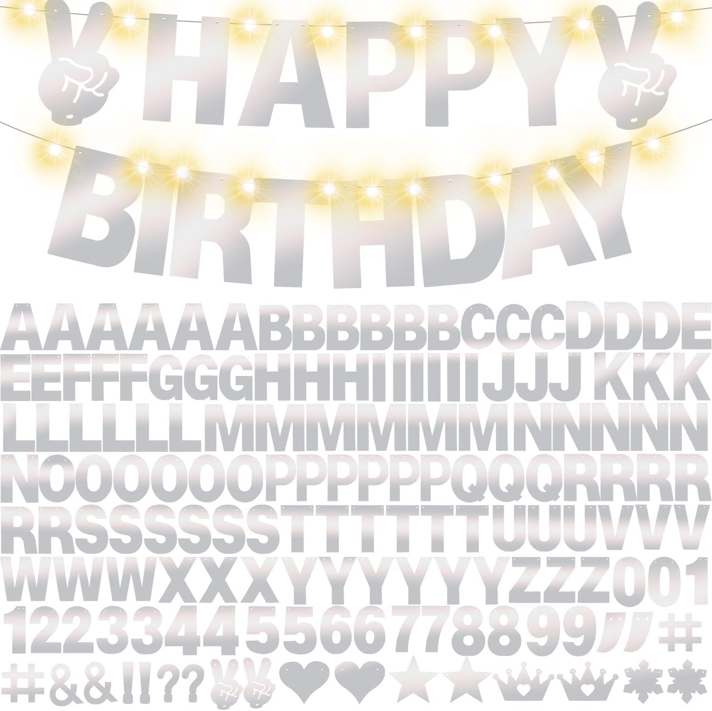 167Pcs DIY Glitter Customizable Banner Kit Happy Birthday Letters Banner Winter Wonderland Banners Snowflakes Personalized Banners Decor Baby Shower Birthday Party Decorations Supplies(Shiny Silver)