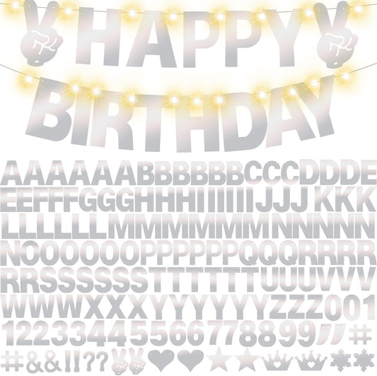 167Pcs DIY Glitter Customizable Banner Kit Happy Birthday Letters Banner Winter Wonderland Banners Snowflakes Personalized Banners Decor Baby Shower Birthday Party Decorations Supplies(Shiny Silver)