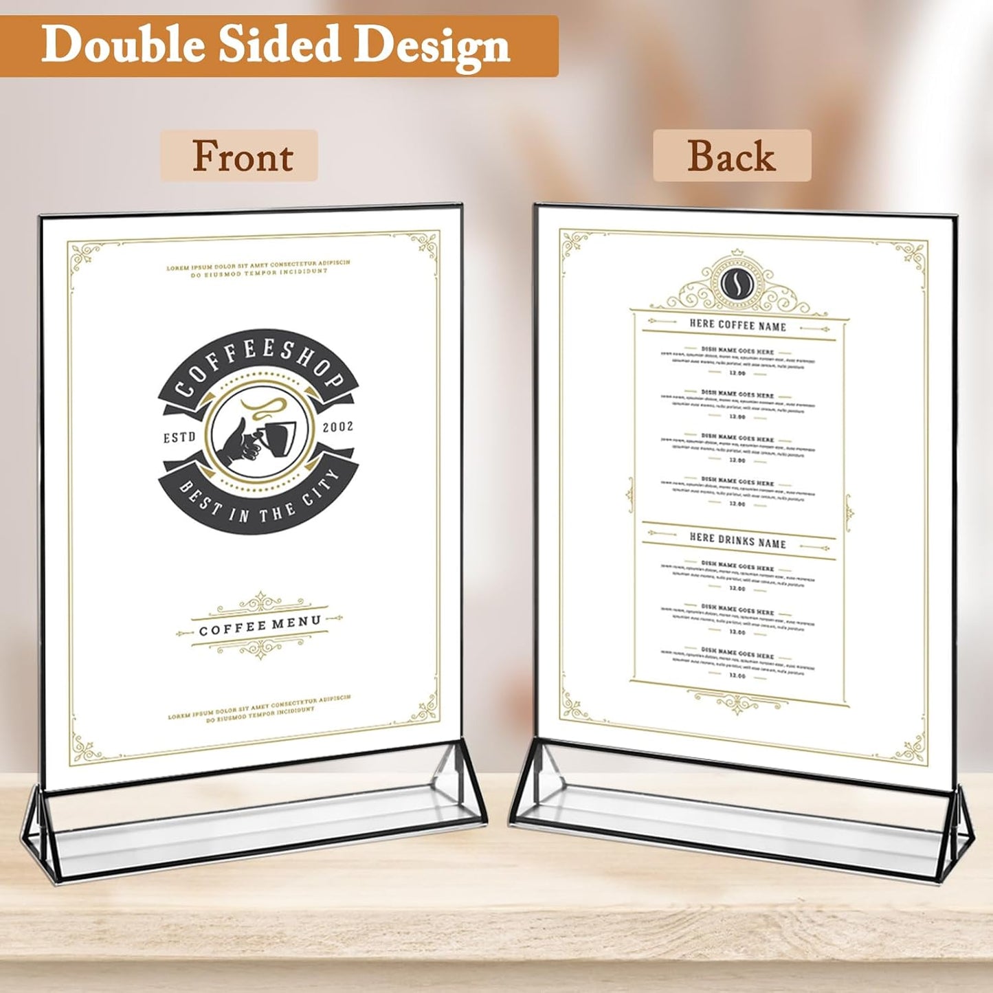 Floroom 12 Pack 8.5x11 Inch Clear Acrylic Sign Holders, Double-Sided Black Display Stand Picture Frames for Table Numbers, Menus, Flyers, Weddings, and Offices