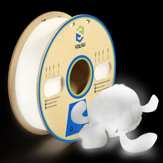 YOUSU 3D Printer Filament 1.75mm PLA Filament Glow in Dark White PLA Filament 3D Printing Filament 1kg(2.2lbs) Spool.