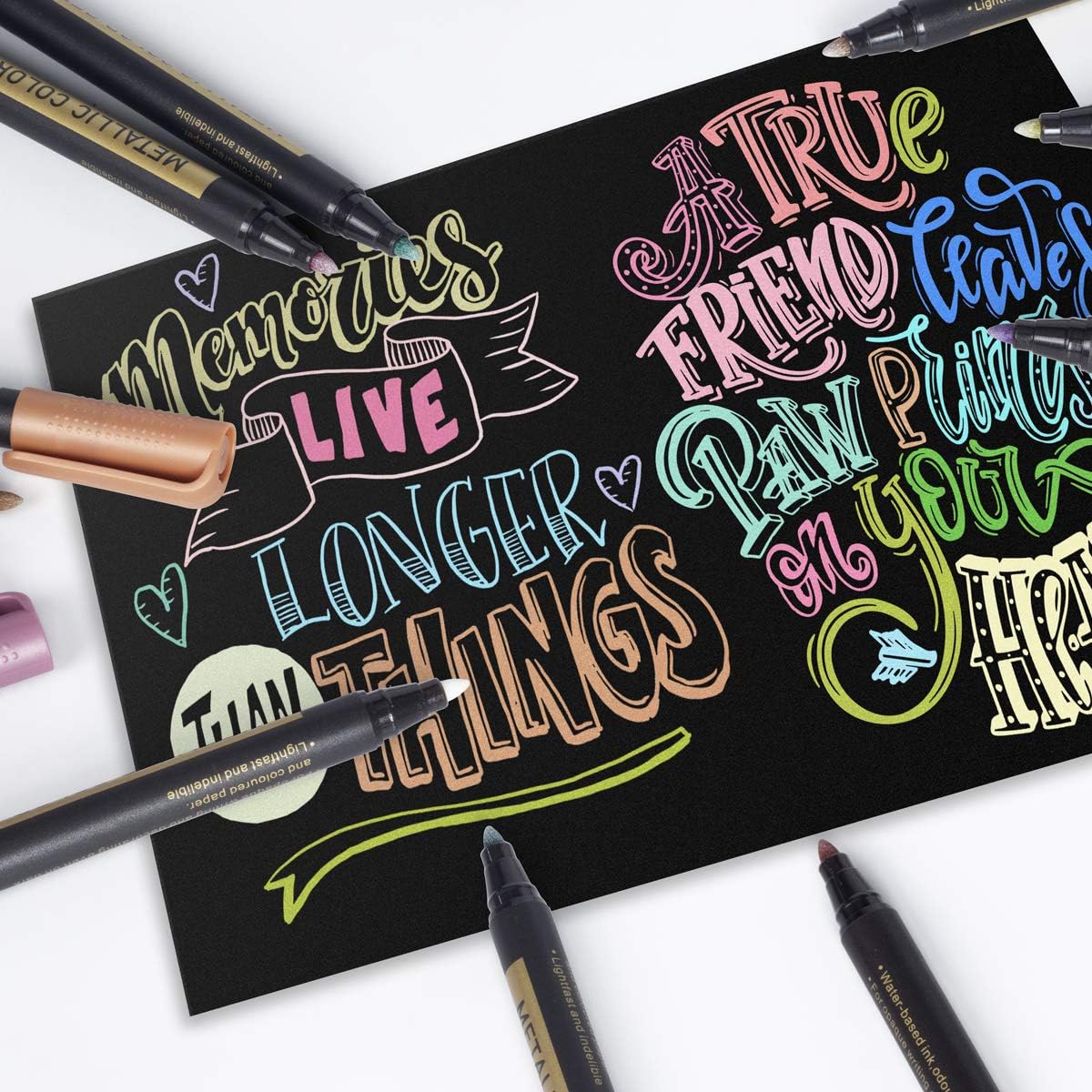 JR.WHITE Metallic Paint Markers, 20 Colors Paint Pen Craft Markers for Art, Rock Painting, Photo Albums, Scrapbooking, Black Paper, Mug, Wood, Easter Eggs, Drawing & Adult Art Supplies