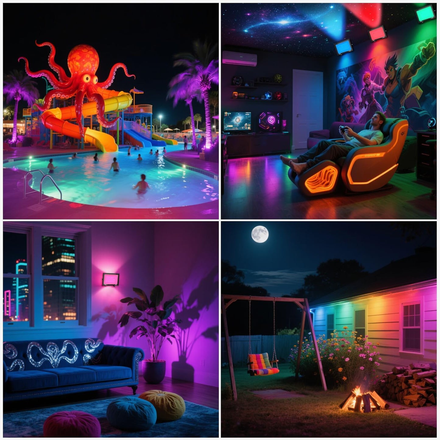 LED Flood Light Outdoor, 50W Color Changing RGB Flood Light, IP66 Waterproof Outdoor Landscape Lights Stage Lights, 5000LM Uplighting for Party, 2Pack