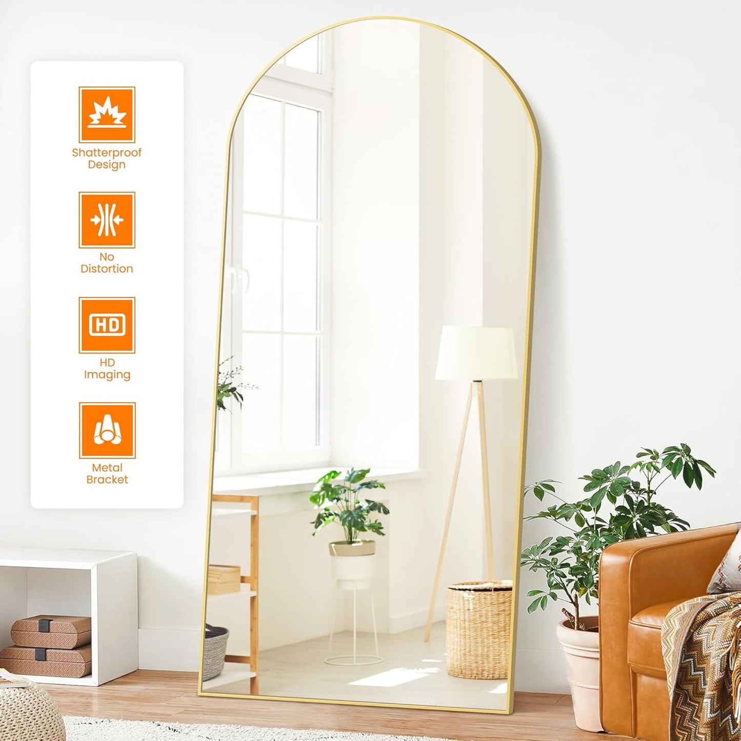 Full Length Arched Mirror, 75"x35" Standing Floor Full Body Mirror for Wall with Aluminum Alloy Frame for Bedroom, Living Room, Dressing Room(Gold)