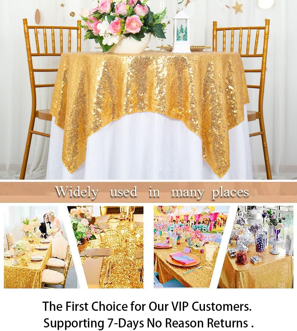 ShinyBeauty Sequin Tablecloth-Gold Sequin Table Overlay and Sequin Tablecloth/Linen for Wedding/Party/Event/Decoration-Gold (36inx36in)