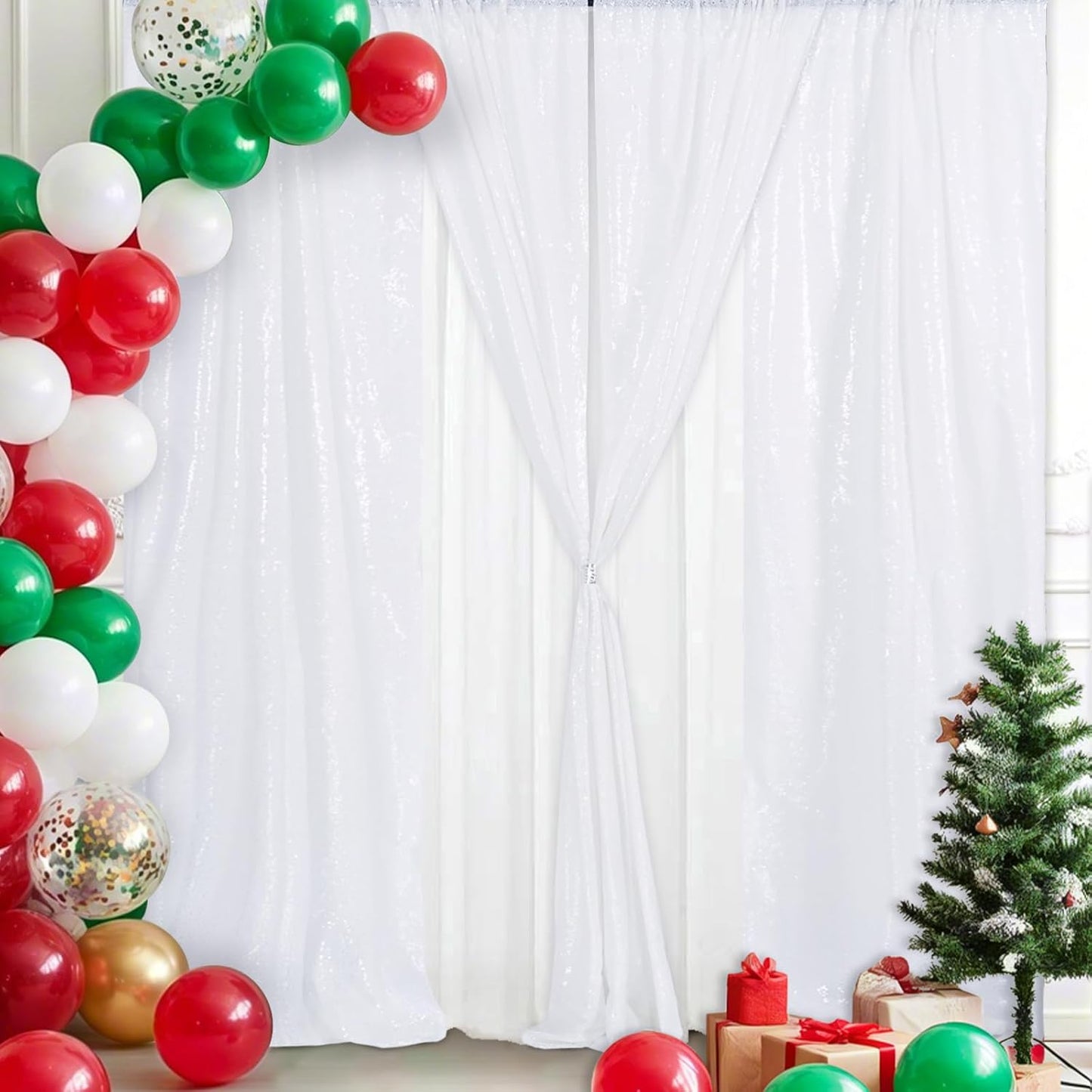 Eternal Beauty 4 PCS Sequin Backdrop Curtain, Sequin Wedding Backdrop for Christmas Party, Birthday (White 2FTx8FT)