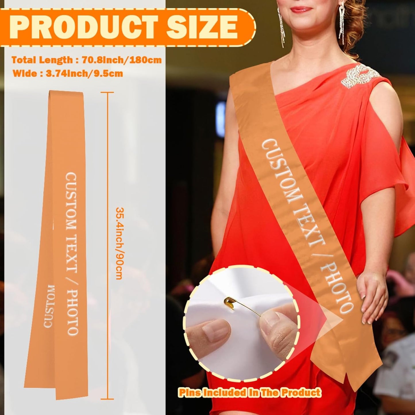 Custom Sash,Personalized Birthday Sash with Text Photo,Customized Bachelorette Sash Quote Sash Bride to Be Sash Color Optional (No decorative edge, Orange)