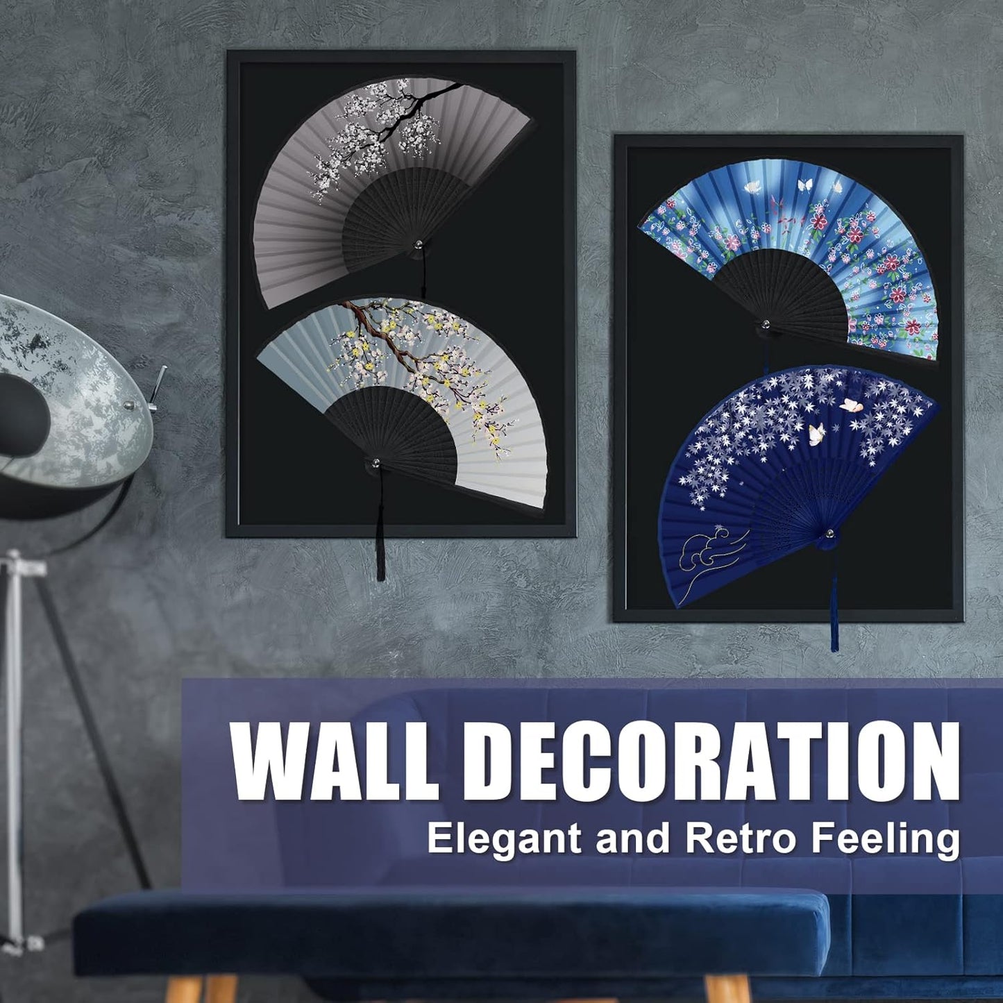 WEARXI Handheld Fan, 4 PCS Hand Fan, Chinese Folding Fan for Women Foldable, Silk Bamboo Hand Held Fan, Paper Hand Fan