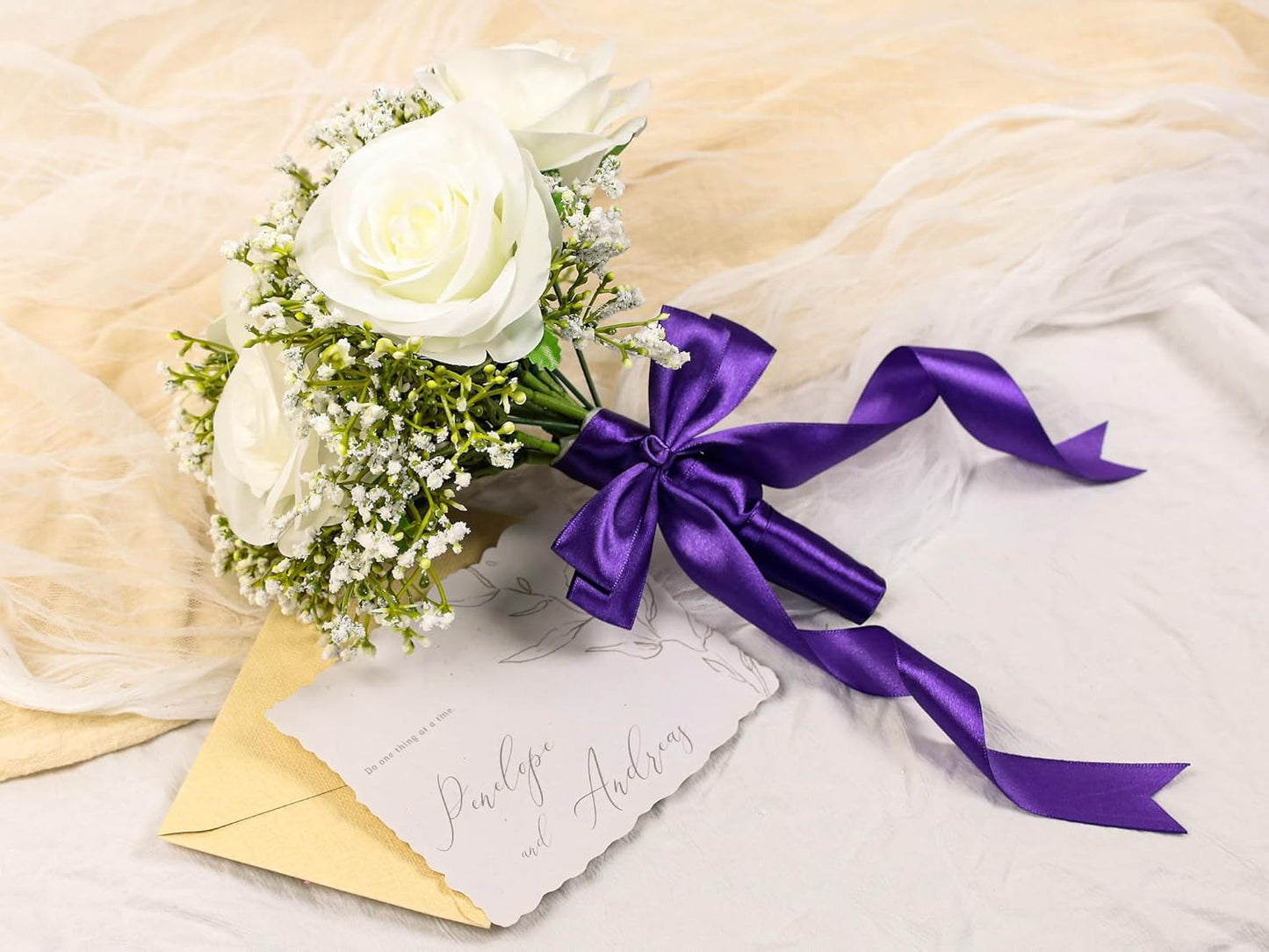 Purple Satin Ribbon 1 inch X Continuous 50 Yards, Single Face Polyester Ribbon Perfect for Gift Wrapping, Flower Bouquet, Wedding Decor, Crafts, Bow Making, Sewing and More