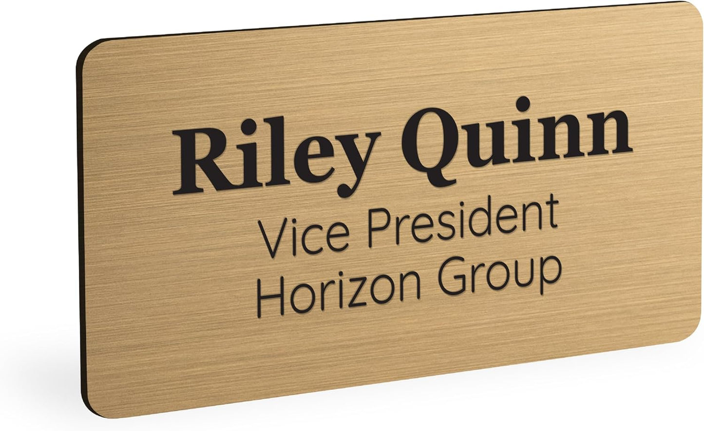 ExcelMark Custom Name Tag - Engraved Name Badge with Pin or Magnetic Backing, 16 Colors, 6 Fonts, and 2 Sizes to Choose from (Gold w/Black Letters, 1.5"x 3")