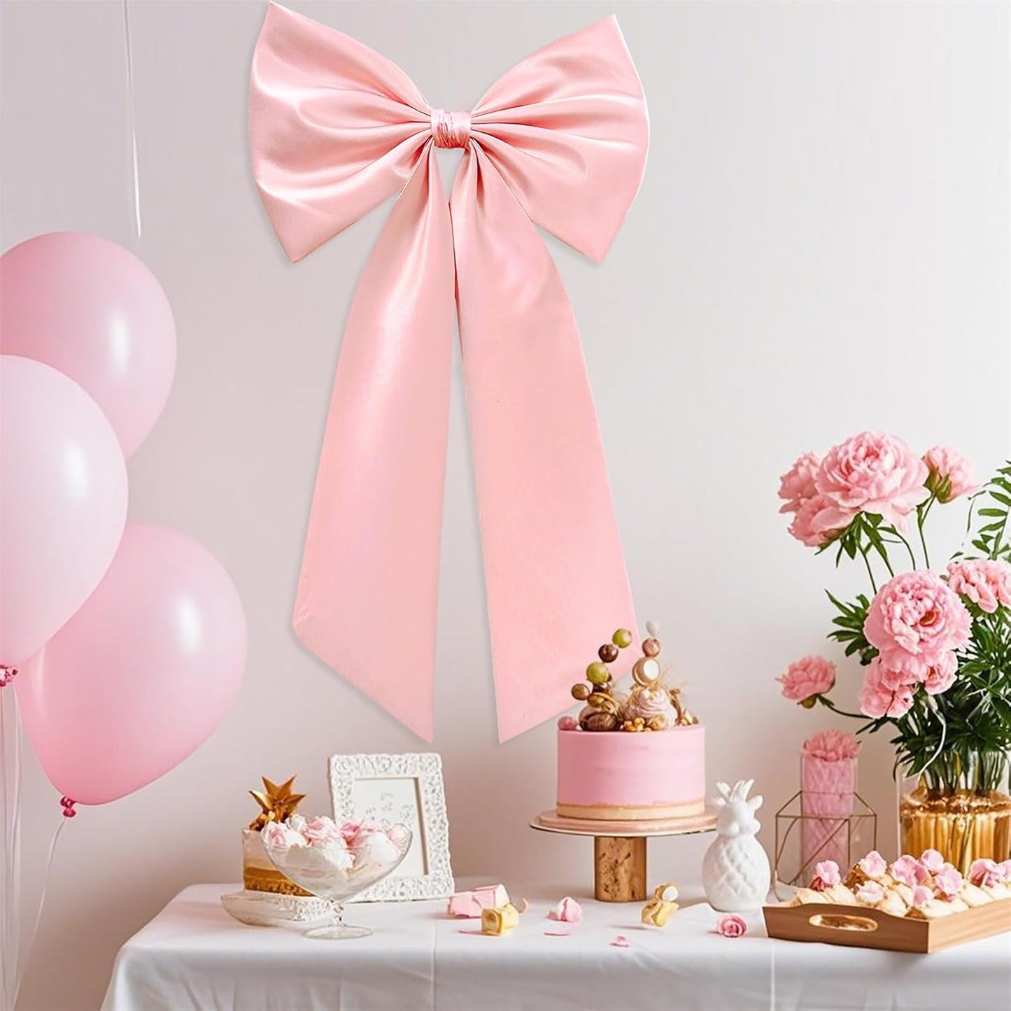 Large Pink Bow for Decorations Big Pink Ribbon Bows Banner Décor Large Bow Wall Hanging Decor for Baby Shower Bow Themed Wedding Party Coquette Birthday Decorations