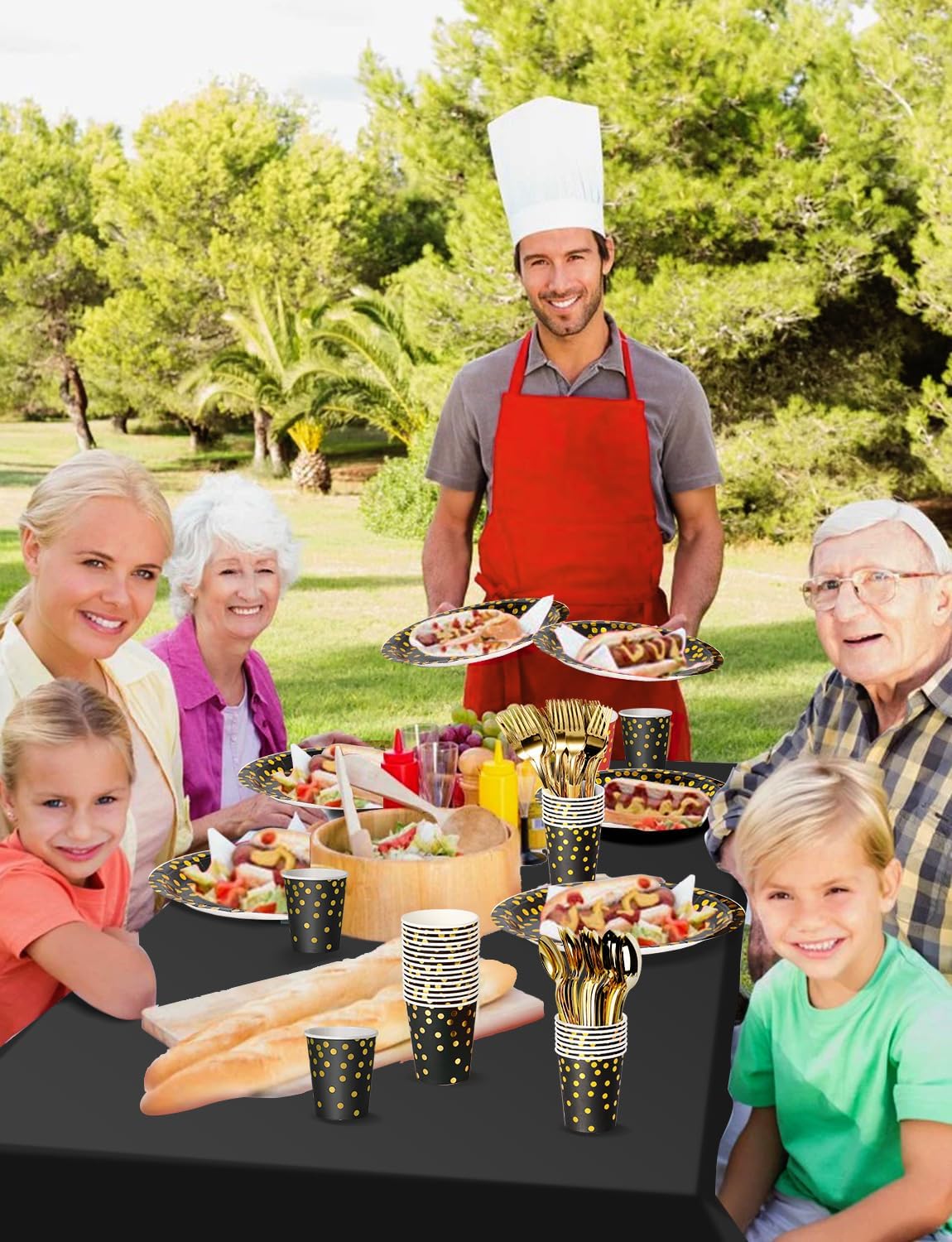 141 Pieces Black Gold Party Supplies, Party Dinnerware Sets Include Paper Plates Napkins Cups Silverware, for Wedding Bridal Shower Engagement Birthday Parties Decoration -20 Serves