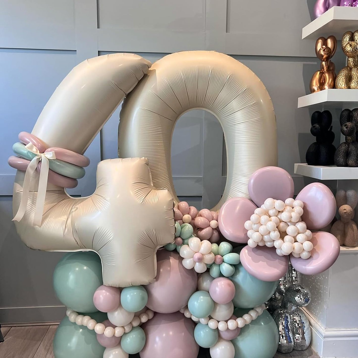 40 Inch Large Cream Numbers Balloons 0-9, Self Inflating White Sand Foil Number 0 Helium Balloon for Boy Girl, Big Beige Digit 0 Balloons for Women Men 30 40 50 60 70 80 100 Birthday Party Decoration