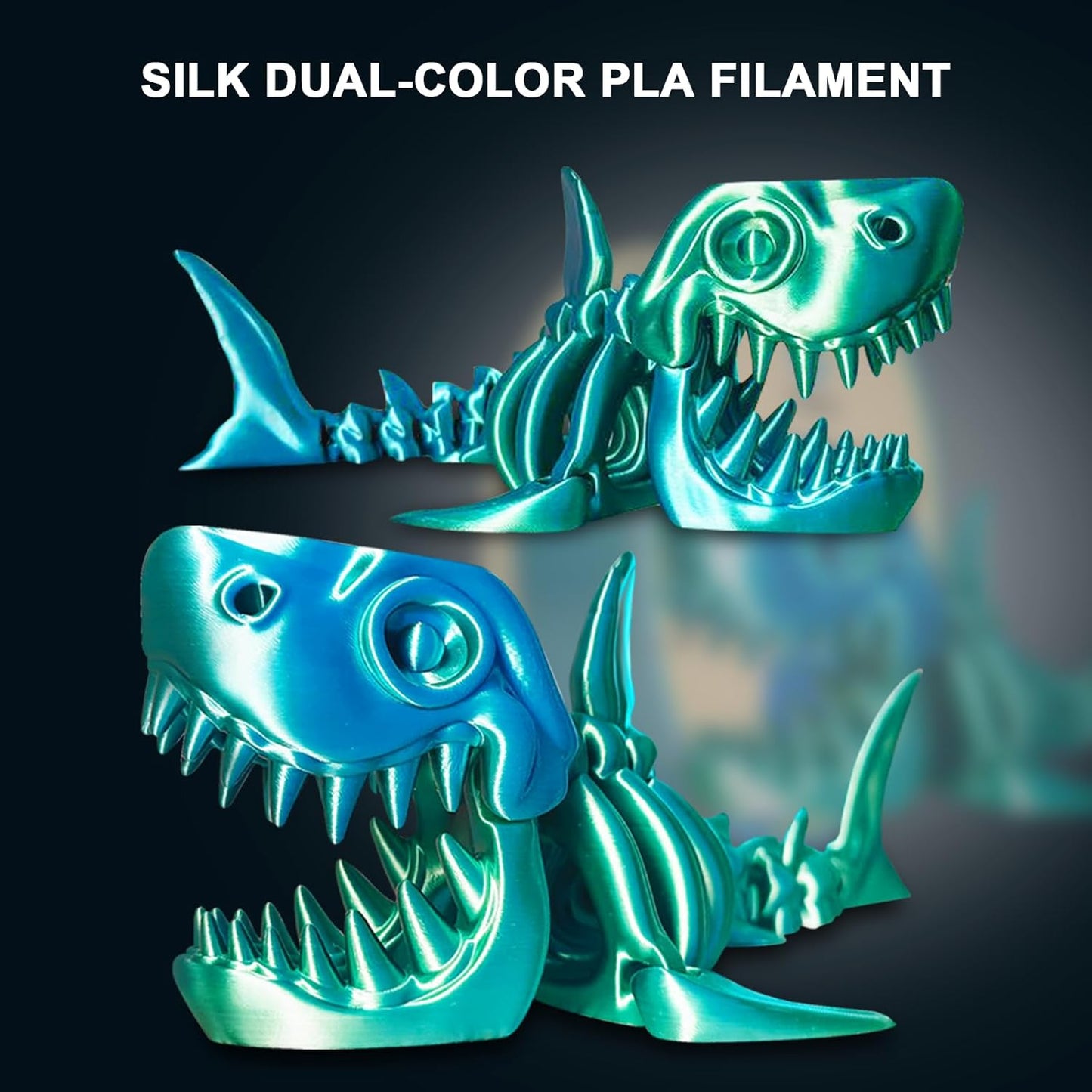 YOUSU Silk PLA Filament 1.75mm, 3D Printer Filament Coextrusion Filament Dual Color, Compatible with Most of 3D Printer, Silk Blue Green 1kg(2.2lbs).