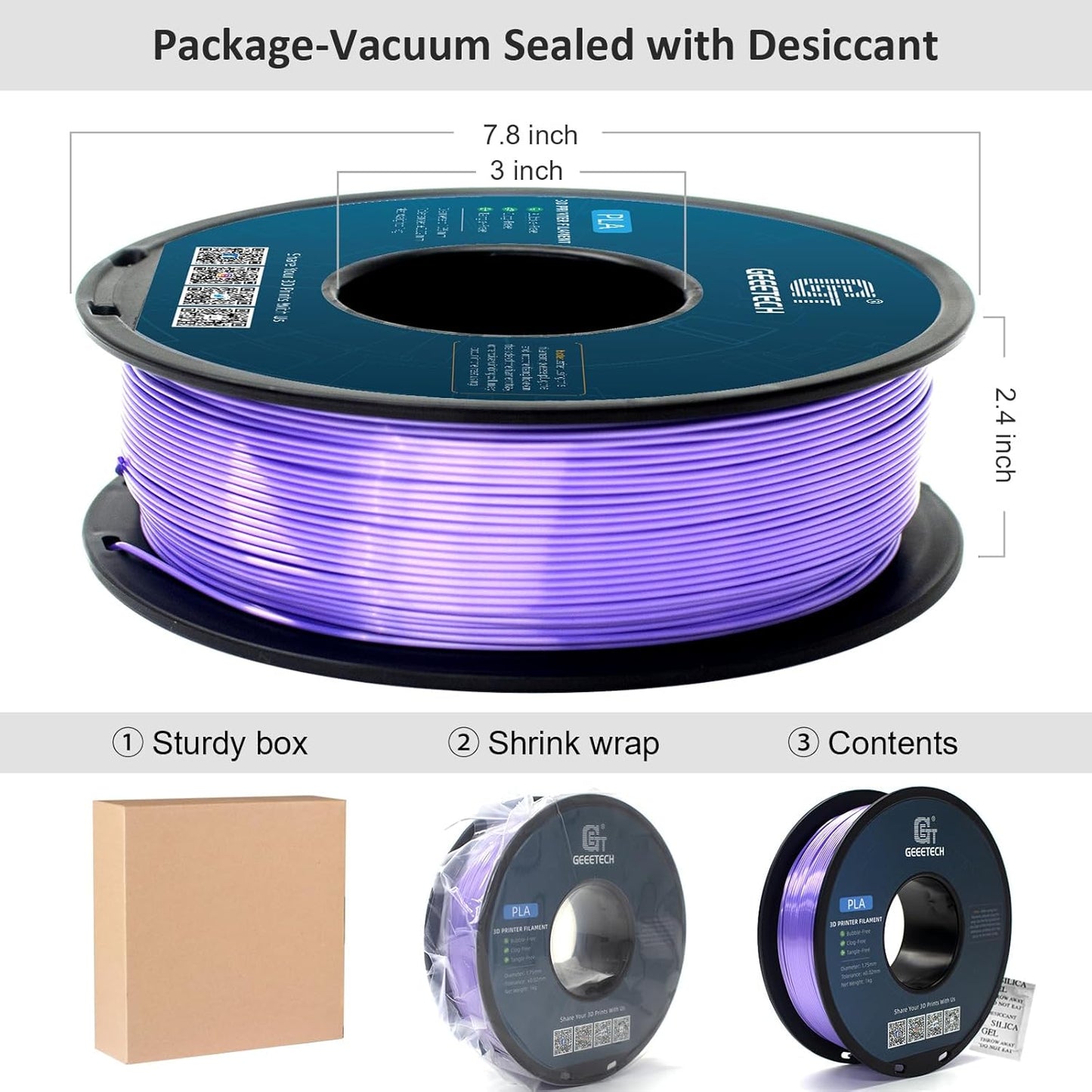 Geeetech Purple Silk PLA Filament 1.75mm for 3D Printer, Metal-Like Shiny 3D Filament 1kg (2.2lbs) 1 Spool, Dimensional Accuracy +/- 0.02 mm, Metallic Purple