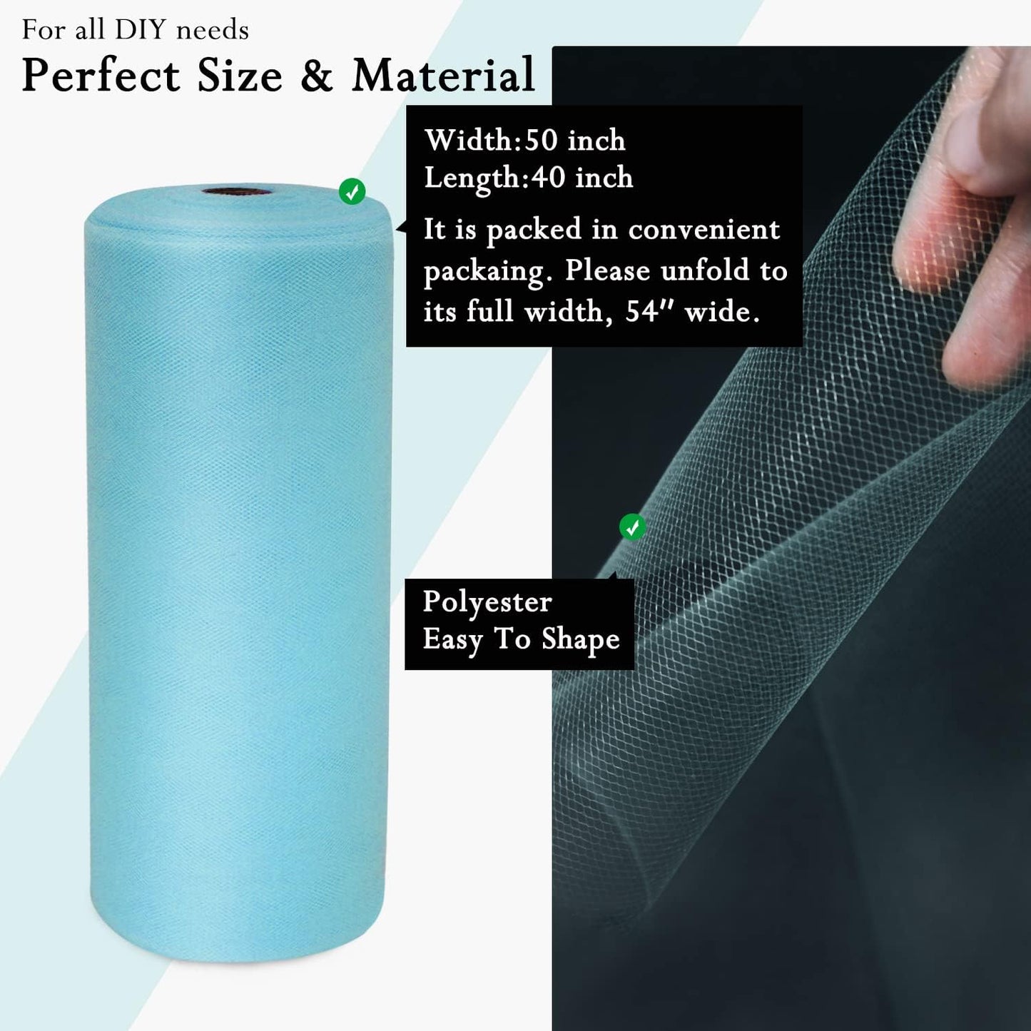 Light Blue Tulle Fabric Rolls 54 Inch by 40 Yards Tulle Bolt Spool for Wedding Decorations DIY Tutu Baby Shower Table Skirt Ceiling Decor Birthday Party Craft Supplies