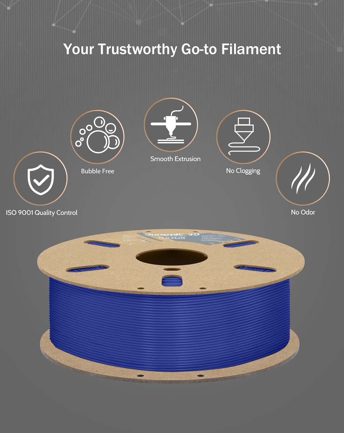 DURAMIC 3D PLA Plus Filament 1.75mm Blue Tougher and Stronger Dimensional Accuracy Probability +/- 0.02mm