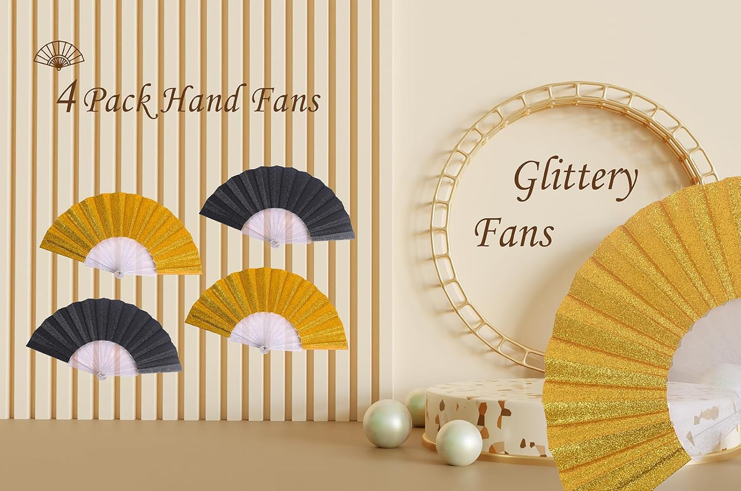 HUNANBANG Glitter Folding Hand Fan for Men Women Acrylic Folding Clack Hand Fan for Music Disco Rave Festival Party Supplies (Glitter blk2gd2)