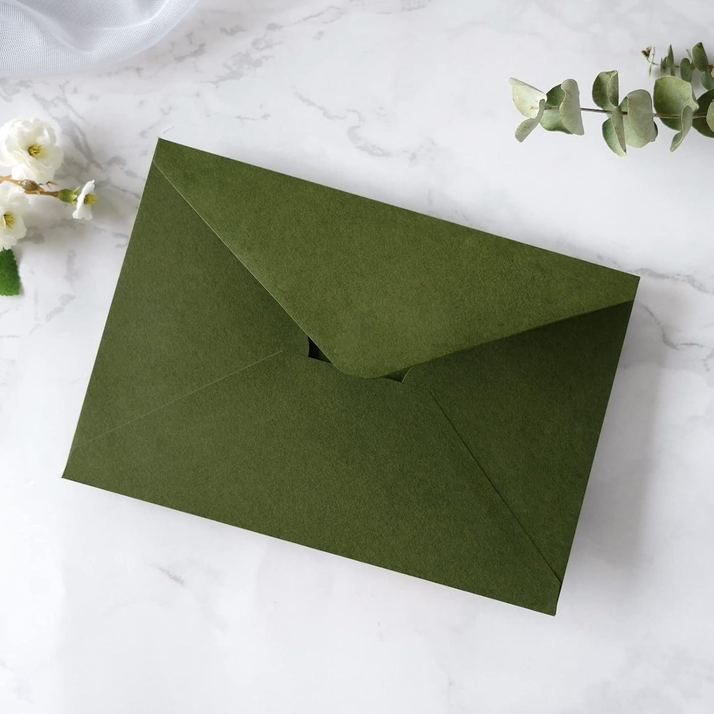 PONATIA 50 PCS/Pack A7 Envelopes, 5.25 x 7.28'' Olive Green Envelopes For 5x7'' Weddings Invitation Cards, Christmas Gift Cards, Acrylic Invitations, Photos and Any 5x7" Inserts