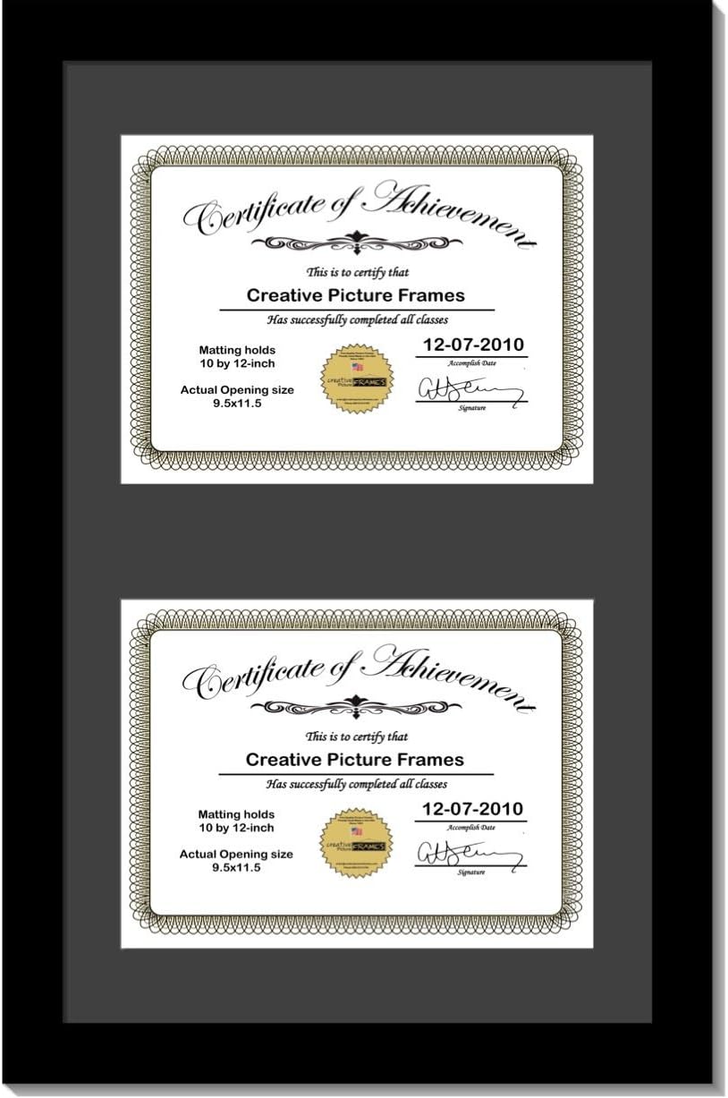 Creative Picture Frames 14X24Bk-B Black Vertical Double Diploma Frame With 2 Opening Black Mat, Holds 2-10X12-Inch Documents With Wall Hanger