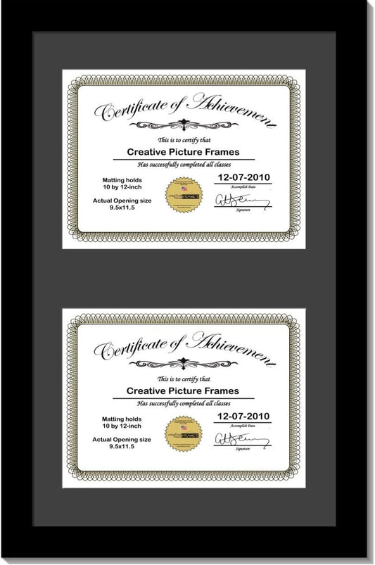 Creative Picture Frames 14X24Bk-B Black Vertical Double Diploma Frame With 2 Opening Black Mat, Holds 2-10X12-Inch Documents With Wall Hanger