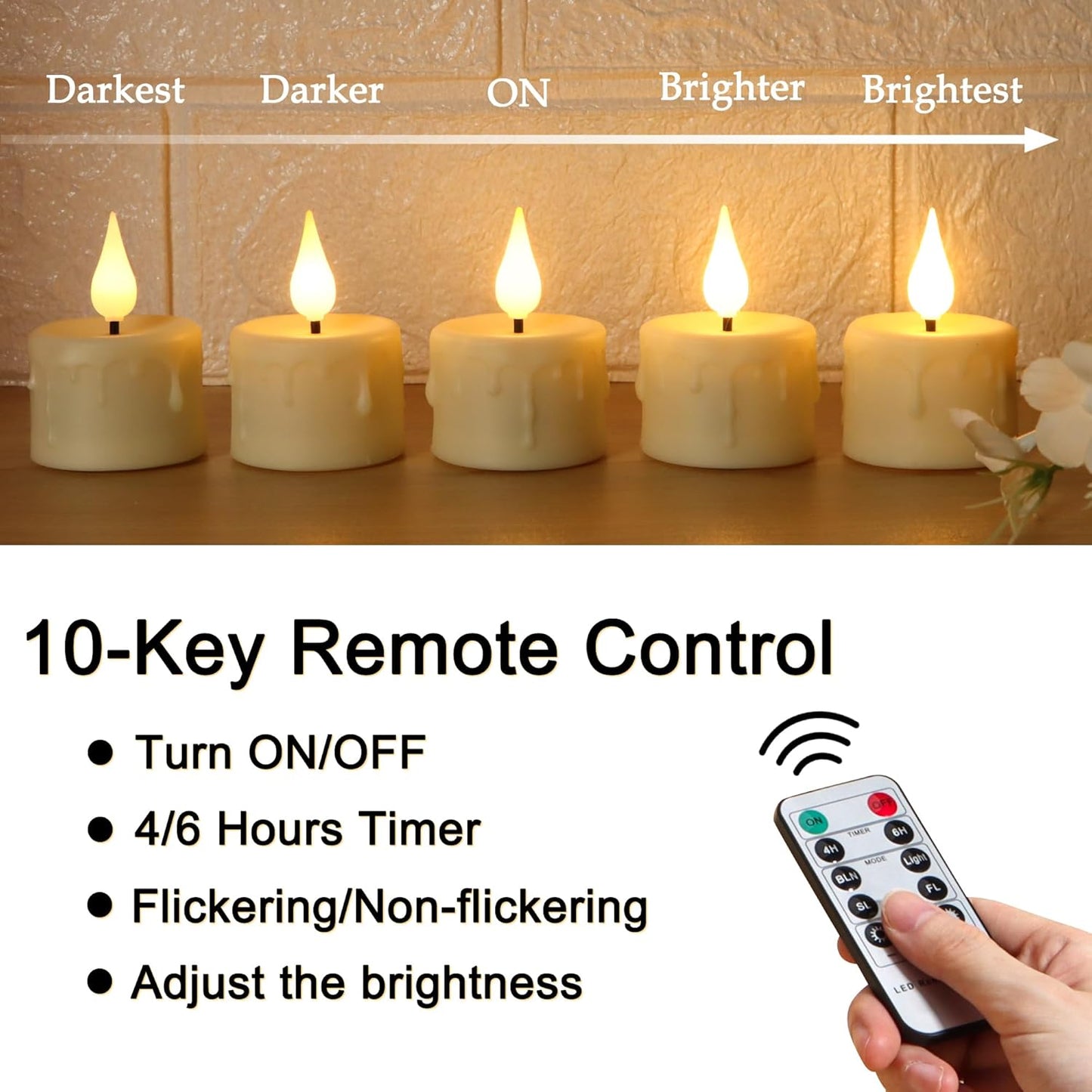 FREEPOWER Rechargeable Flameless Tea Lights with Remote Timer, Soft 3D Wick LED Tealights Candles Battery Operated, Rechargeable Candles Flickering Realistic for Home Decor Up to 40 Hours,6 Pack