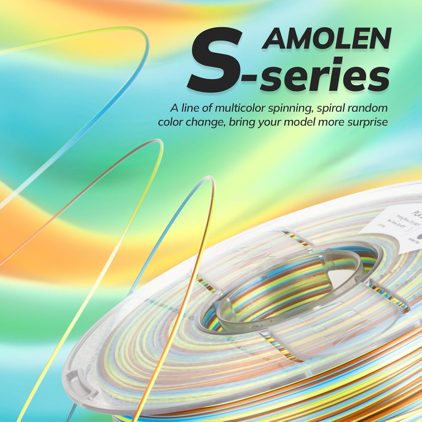 AMOLEN Silk PLA 3D Printer Filament, Shiny Multicolor Rainbow PLA Filament 1.75mm, Fast Color Change PLA 3D Printing Filament for Most FDM 3D Printer, Yellow Blue Orange, 1kg (2.2lbs)