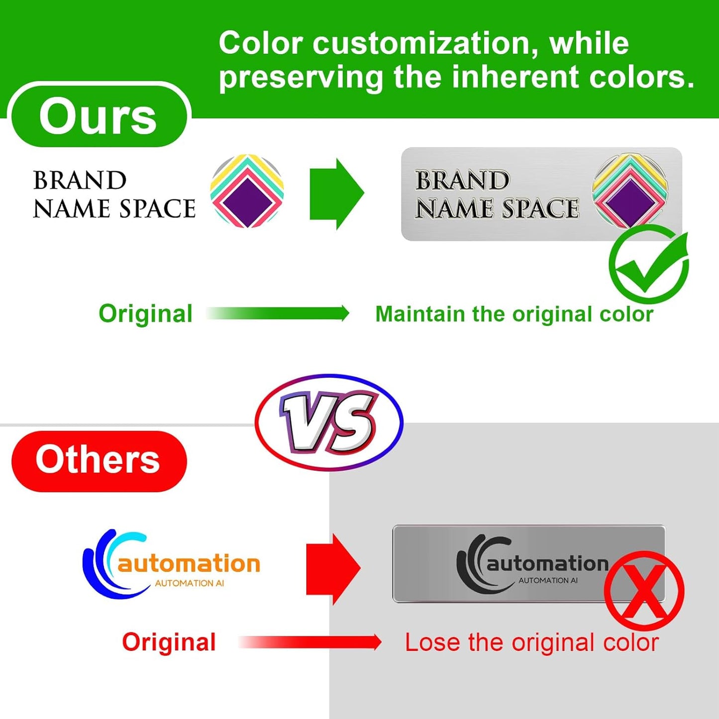 Custom ID Name Tag Badges Identification Personalized with Text & Full Color Logos - Adhesive Lable, Sign - Metal Name with Pin or Magnetic Backing Plates for Business Work Lable Sign Employee Name