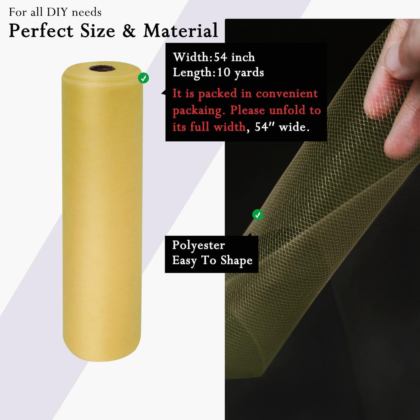 Antique Gold Tulle Fabric Rolls 54 Inch by 10 Yards Fabric Tulle Bolt for Wedding Christmas Decorations Gift Wrapping DIY Tutu Baby Shower Table Skirt Birthday Party Craft Supplies