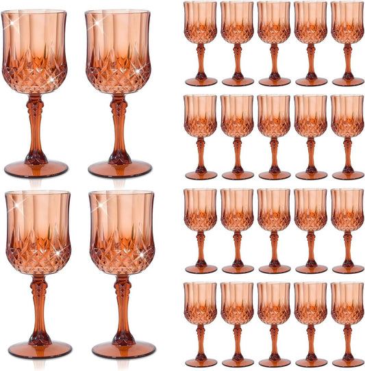 24 Pcs Plastic Rose Gold Stemmed Wine Glasses, 7oz, Unbreakable, BPA-free, Dishwasher Safe, Perfect for Weddings, Parties, and Everyday Use