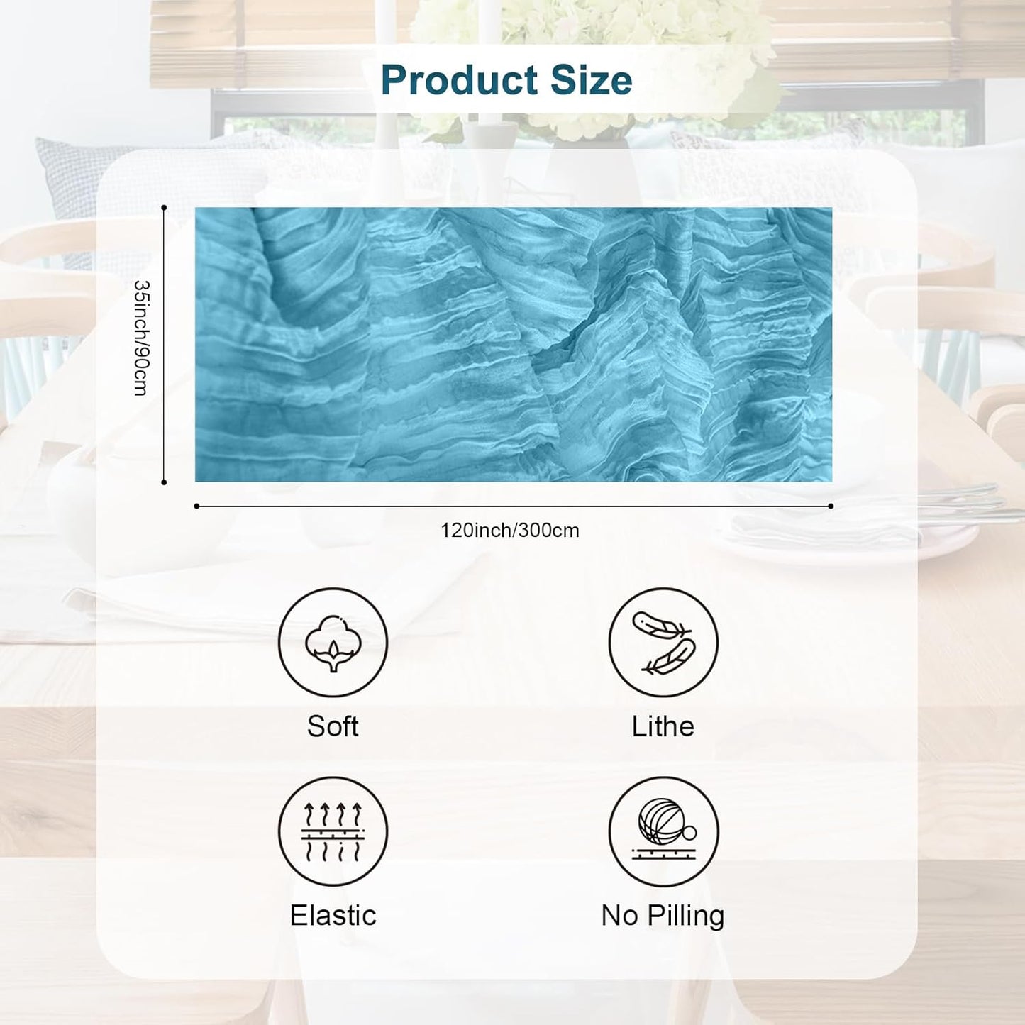 1 Pack Baby Blue Cheesecloth Table Runner 35x120 Inch 10Ft Rustic Gauze Cheese Cloth Table Runner Sheer Cheesecloth Table Runners for Wedding Party Bridal Shower Decoration