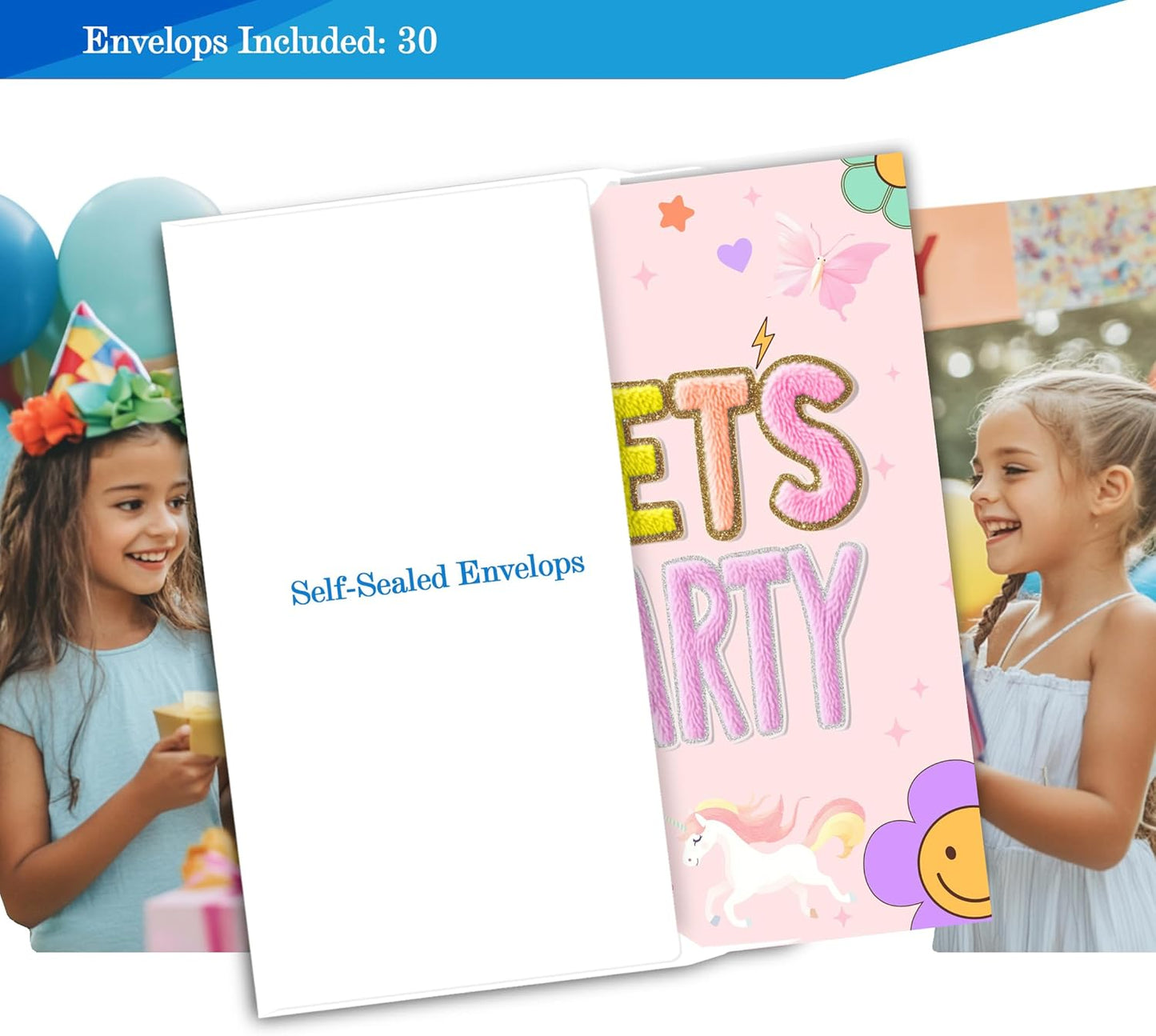 Preppy Patch Birthday Invitations for Girls, Let's Party Birthday Party Invitaions for Party Invites, 4x6 Inches, 30 Sets with Envelopes